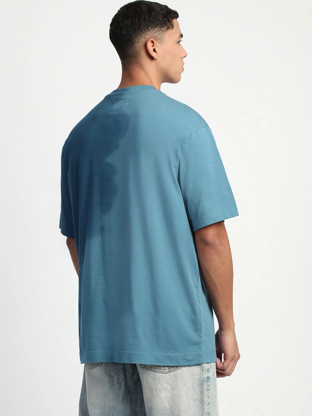 Men Gradient Blue Short Sleeve Crew Neck T-Shirt - Image 4