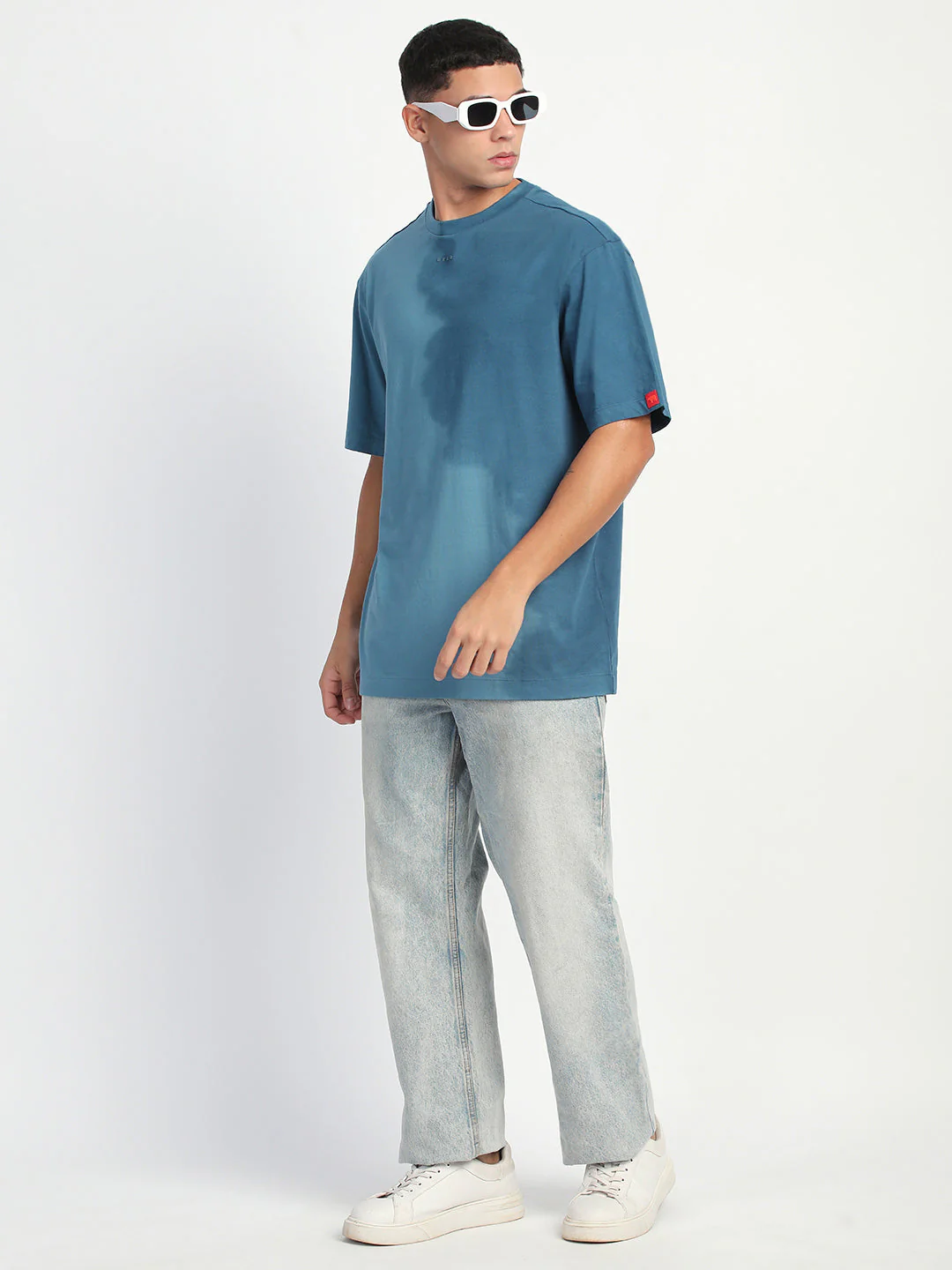 Men Gradient Blue Short Sleeve Crew Neck T-Shirt - Image 5