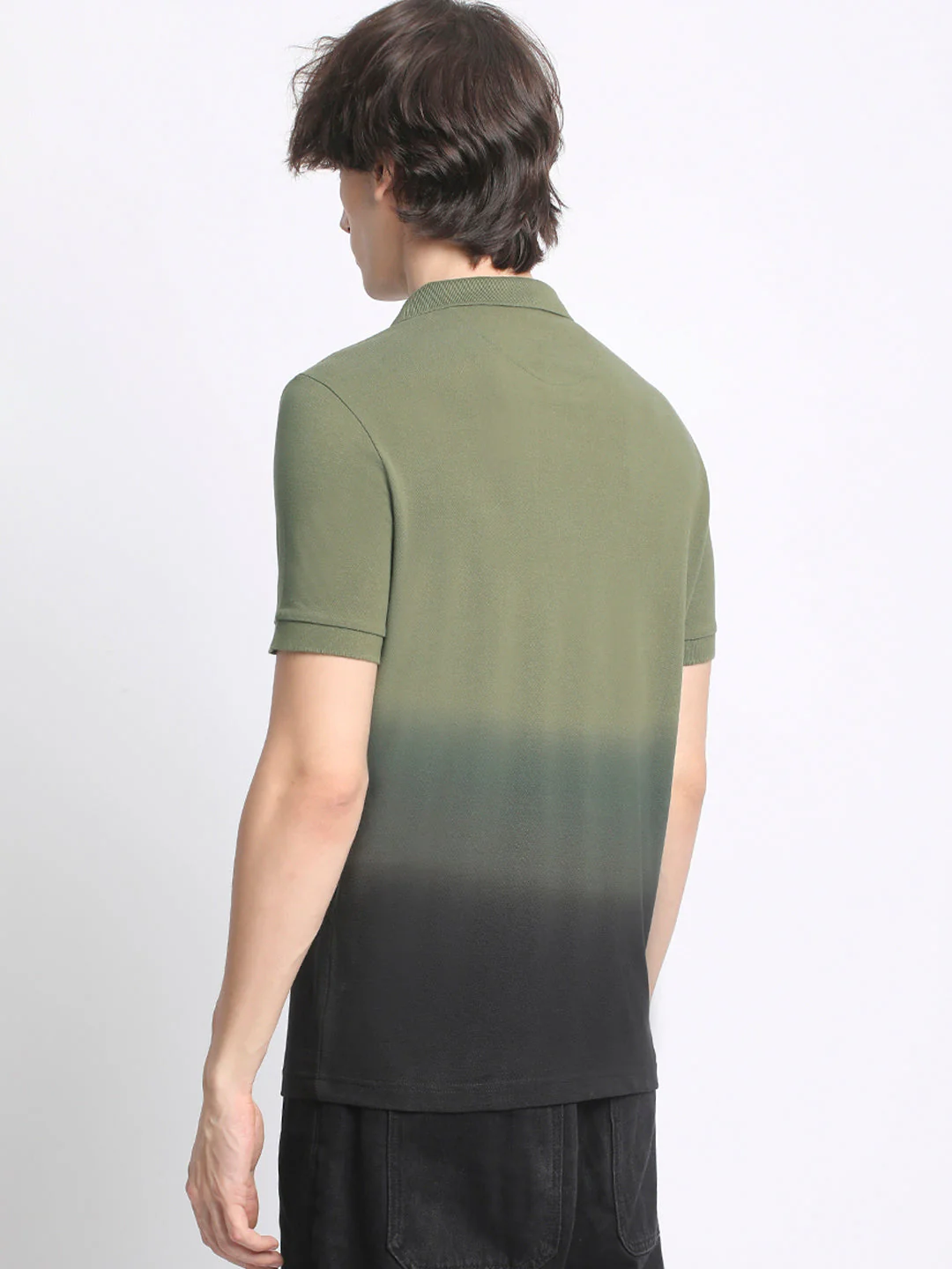 Men  Gradient Olive Green to Black Polo T-Shirt - Image 4
