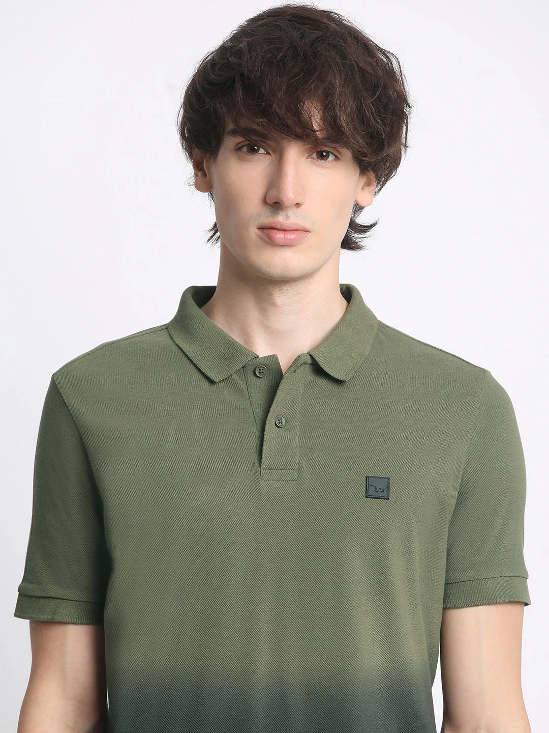 Men  Gradient Olive Green to Black Polo T-Shirt - Image 6