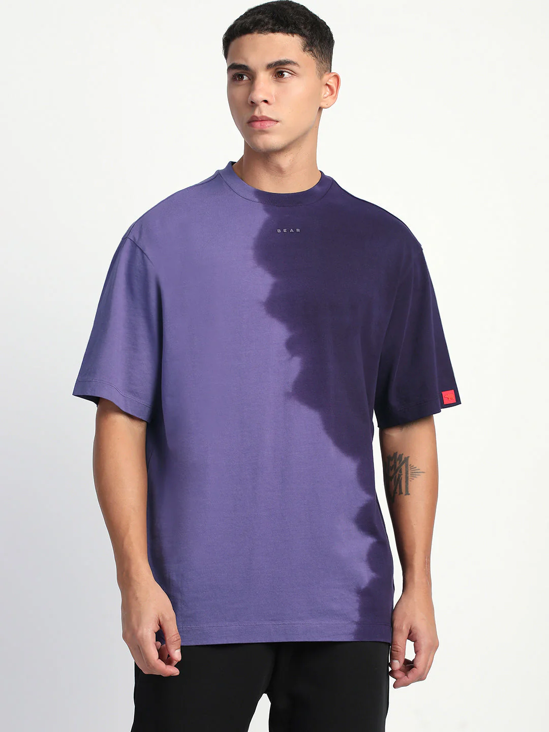 Men Gradient Purple Short Sleeve Crew Neck T-Shirt - Image 2