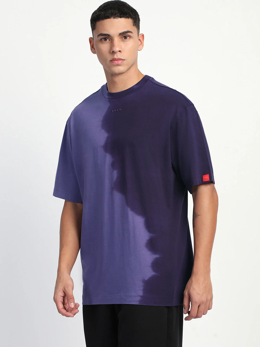 Men Gradient Purple Short Sleeve Crew Neck T-Shirt - Image 3