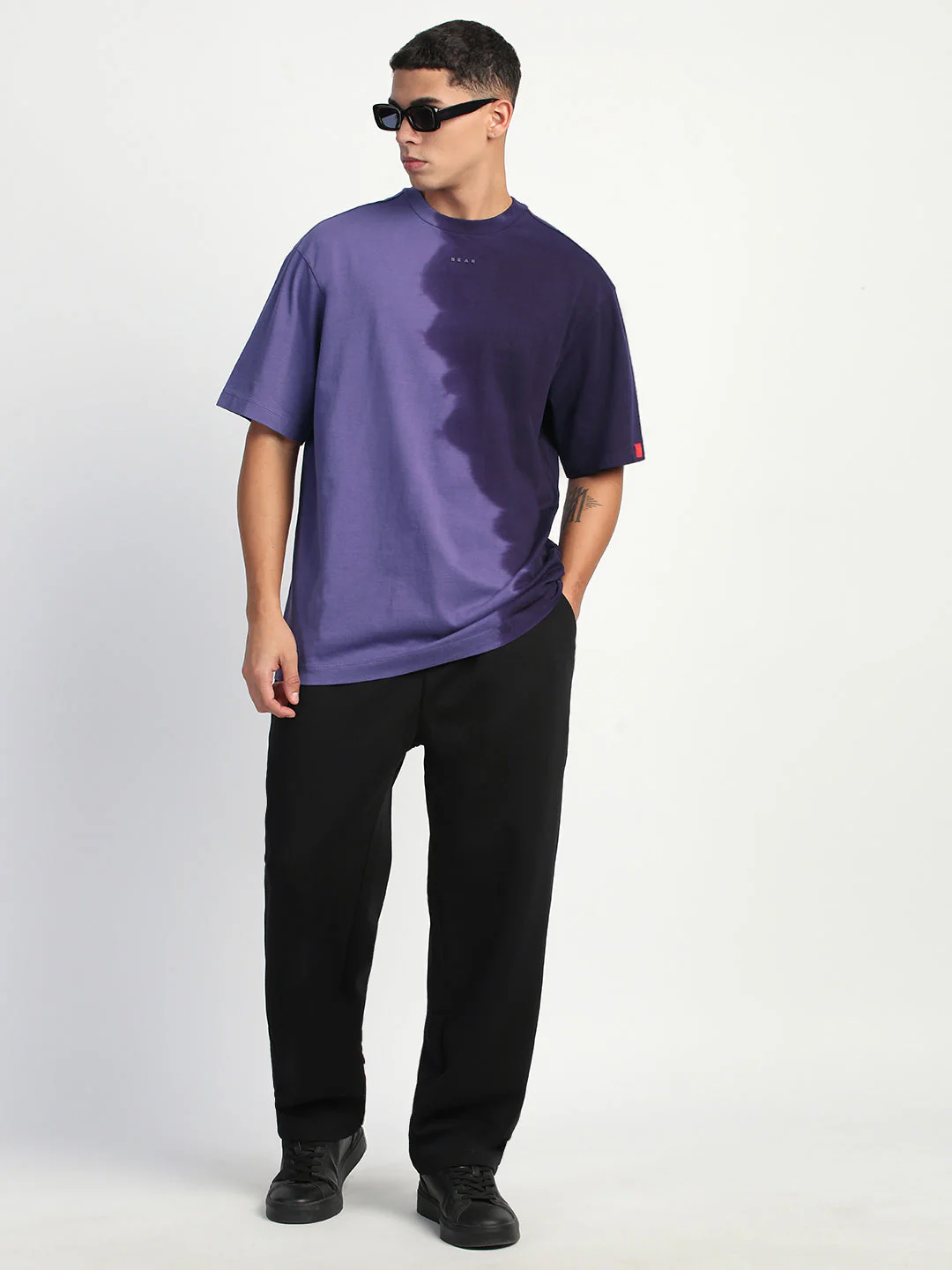 Men Gradient Purple Short Sleeve Crew Neck T-Shirt - Image 5