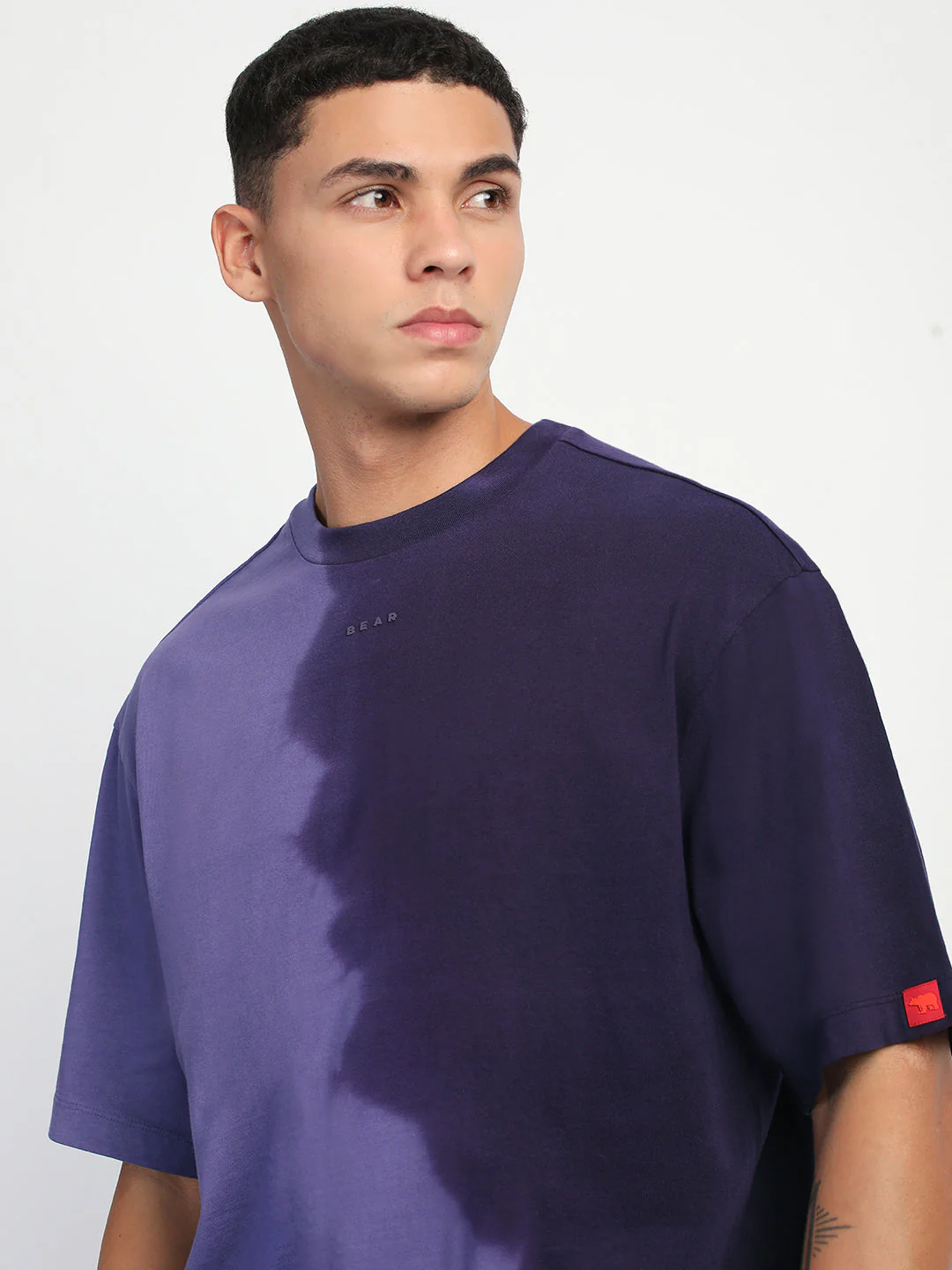 Men Gradient Purple Short Sleeve Crew Neck T-Shirt - Image 6