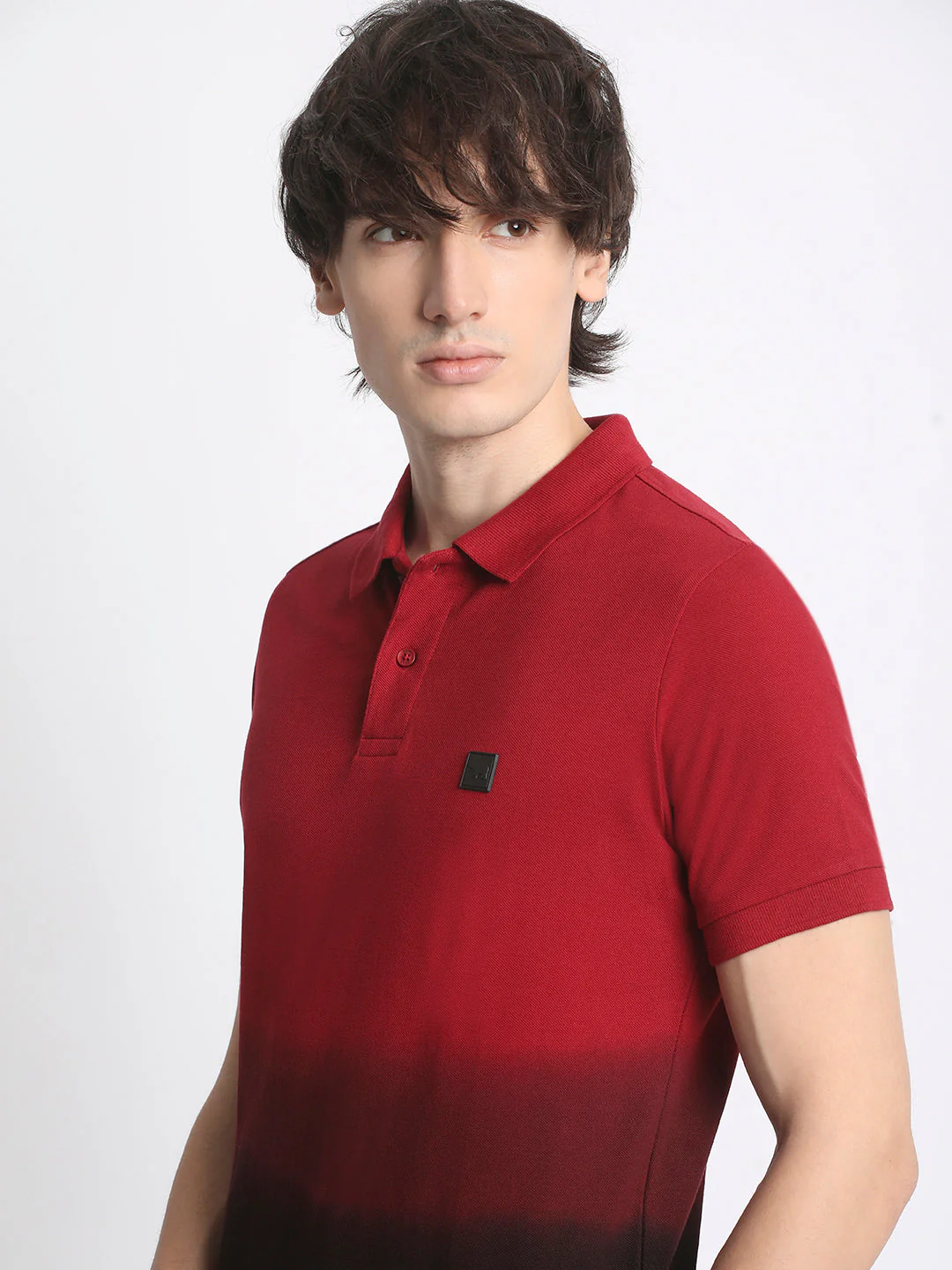 Men Gradient Red to Black Polo T-Shirt