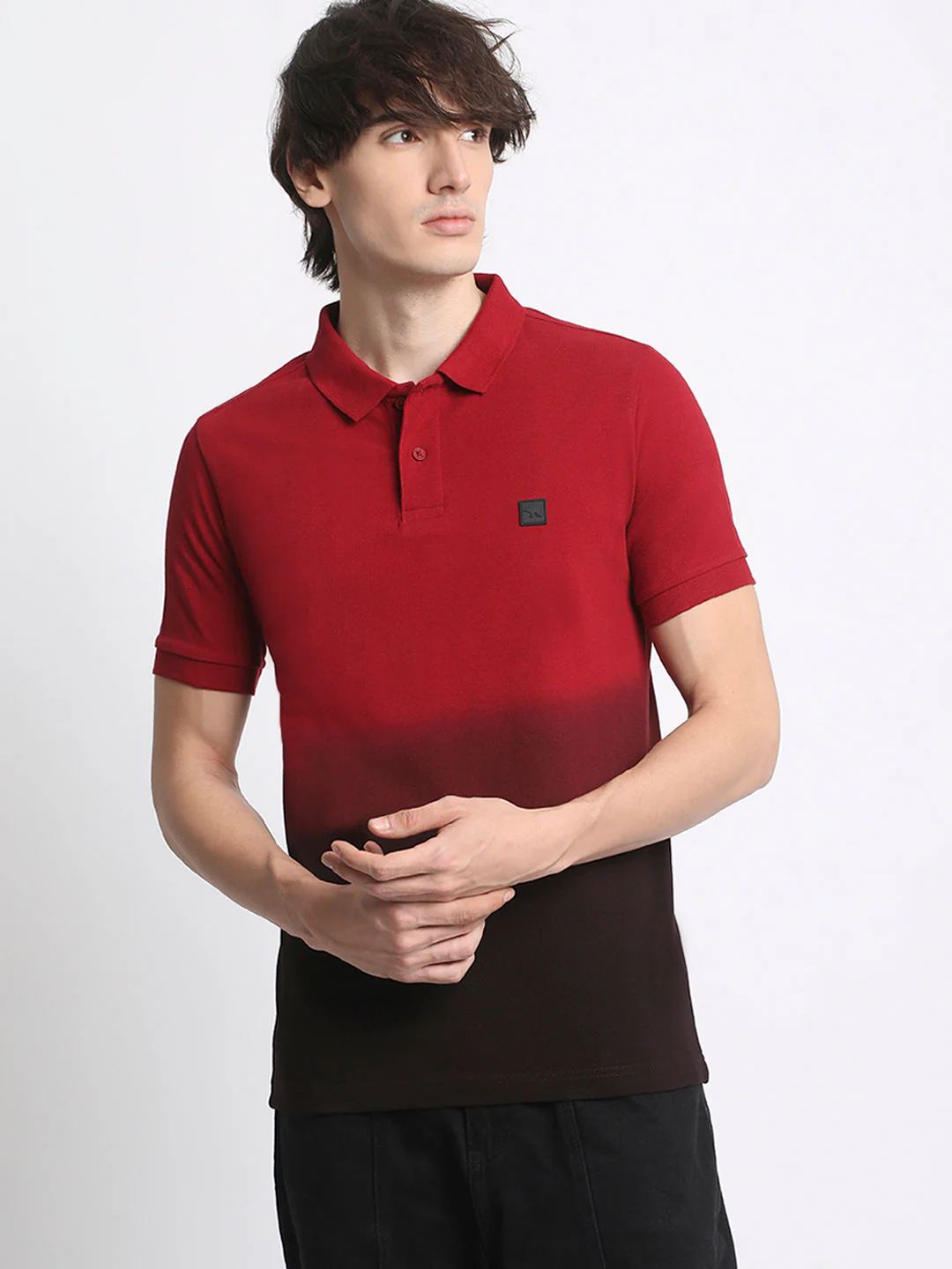 Men Gradient Red to Black Polo T-Shirt - Image 2