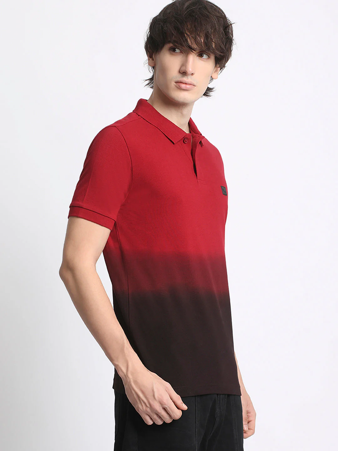 Men Gradient Red to Black Polo T-Shirt - Image 3