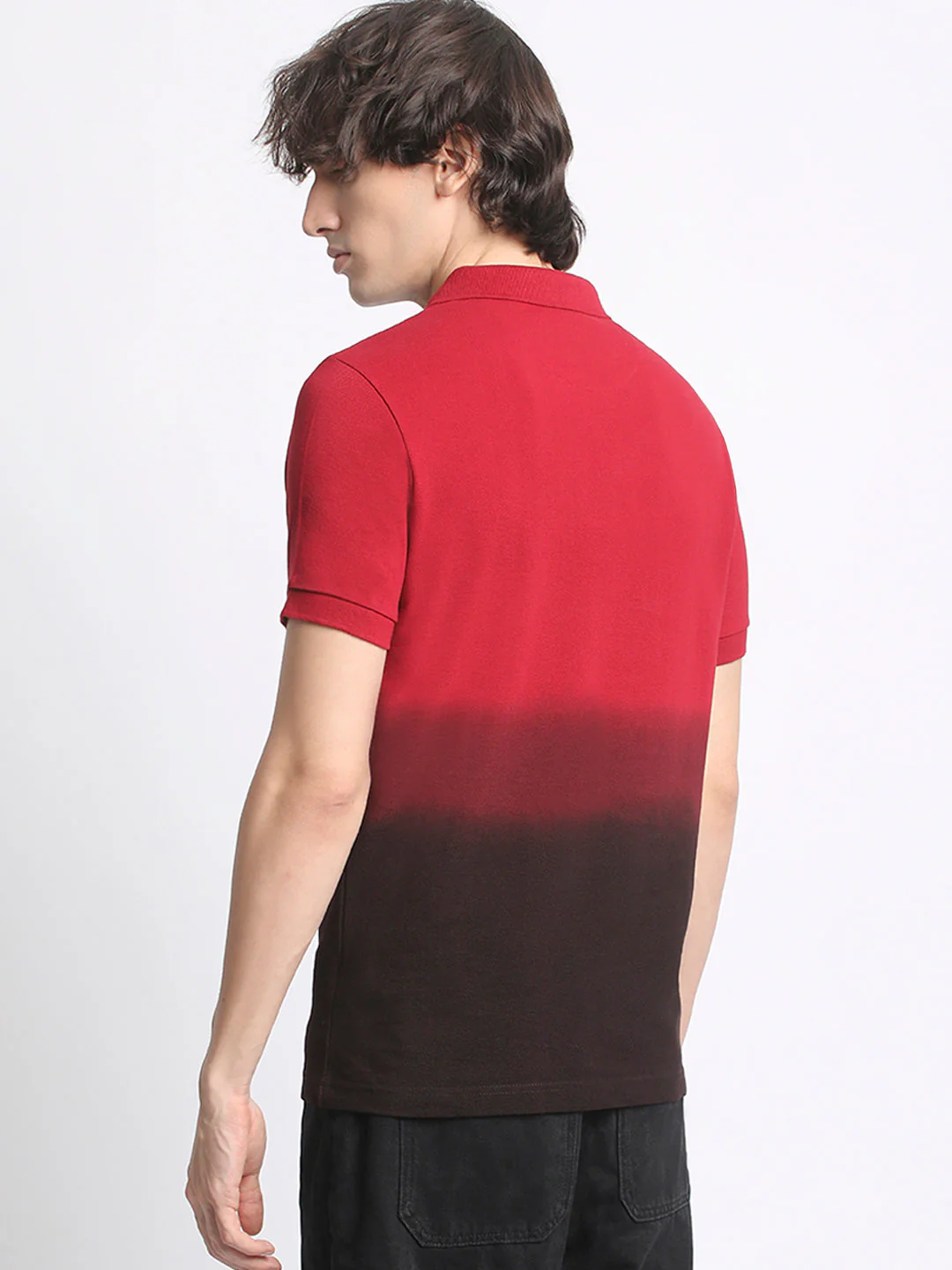 Men Gradient Red to Black Polo T-Shirt - Image 4