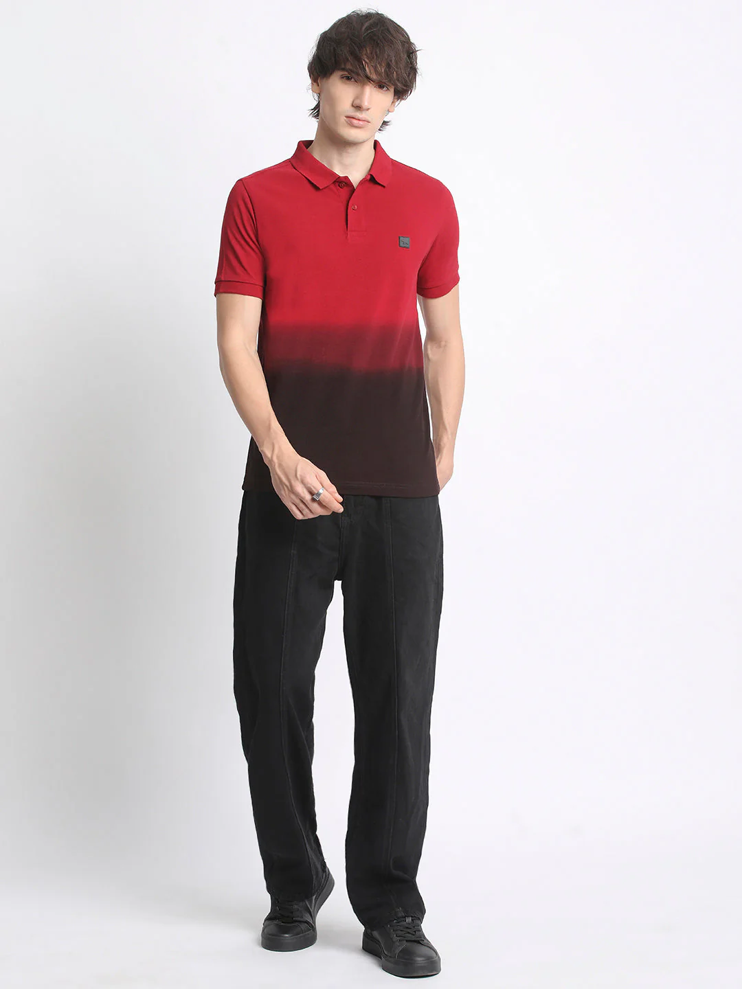 Men Gradient Red to Black Polo T-Shirt - Image 5
