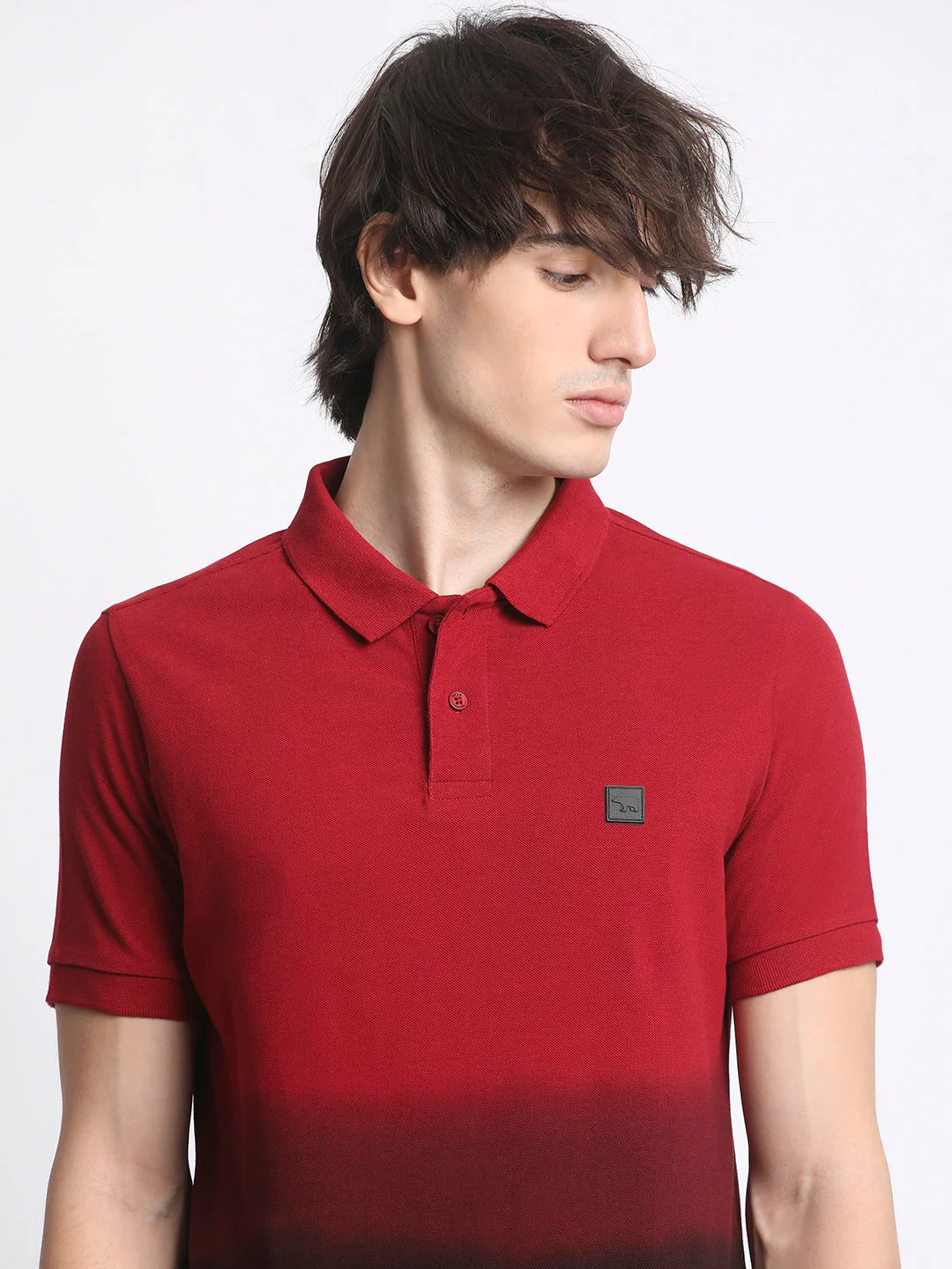 Men Gradient Red to Black Polo T-Shirt - Image 6