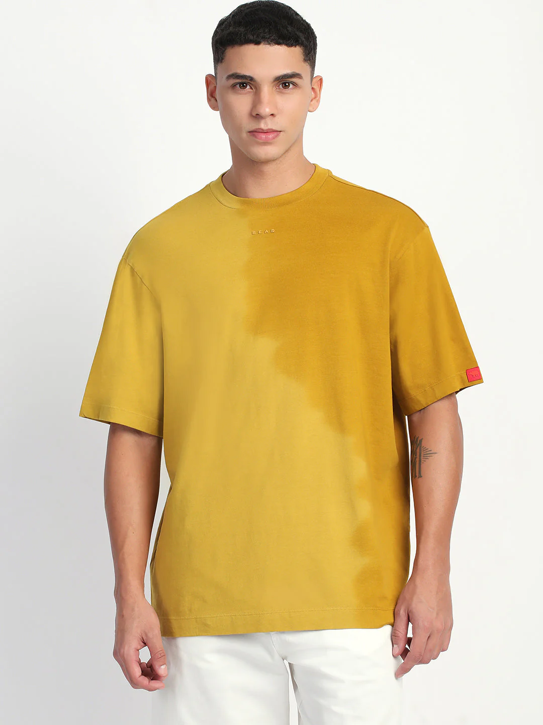 Men Gradient Yellow Short Sleeve Crew Neck T-Shirt - Image 2