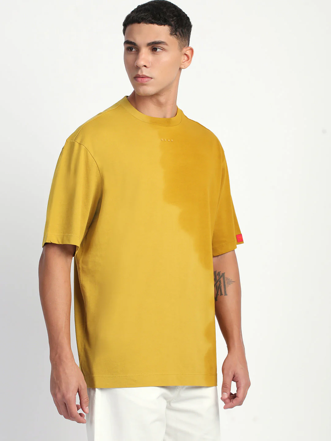 Men Gradient Yellow Short Sleeve Crew Neck T-Shirt - Image 3