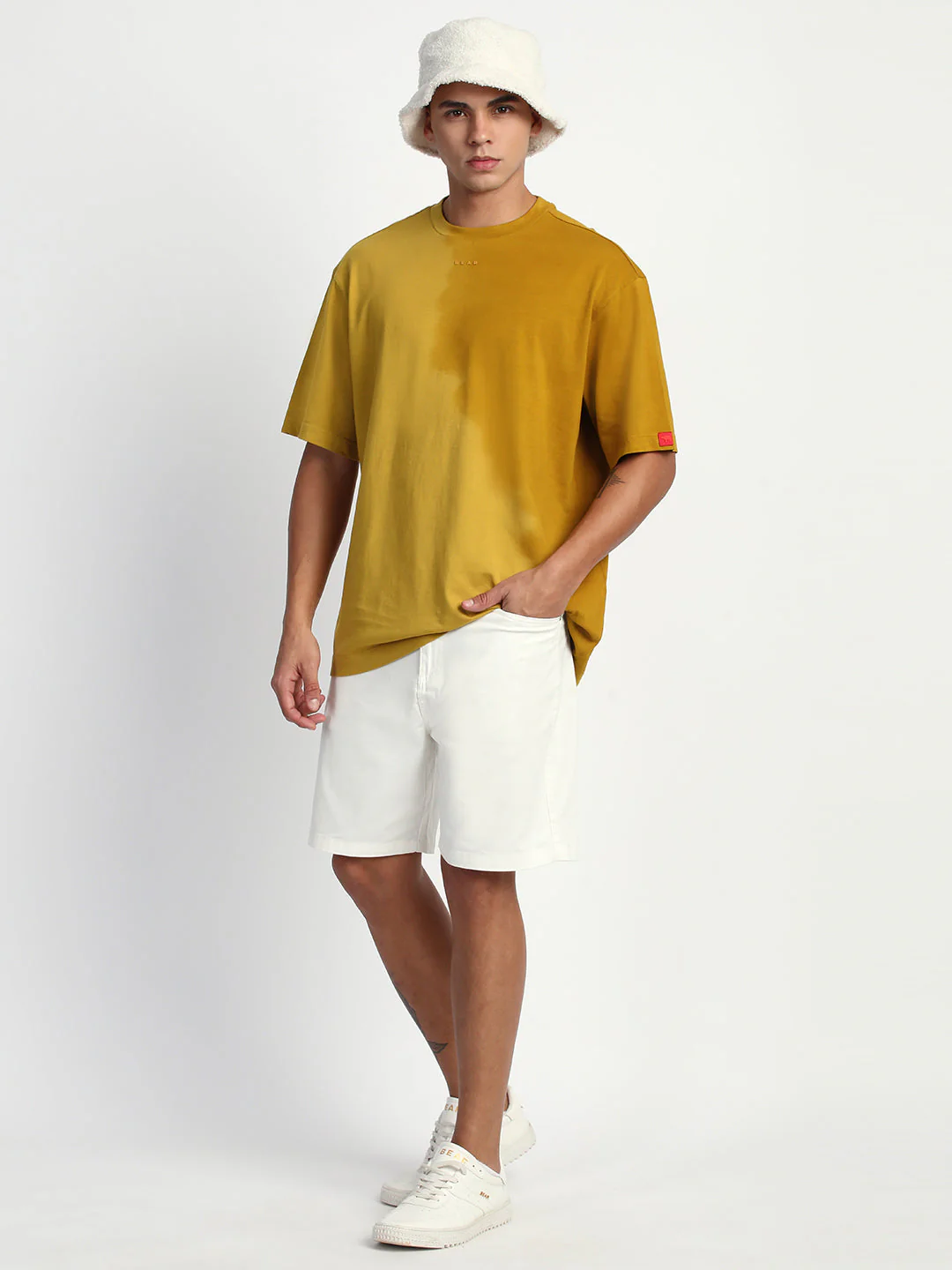 Men Gradient Yellow Short Sleeve Crew Neck T-Shirt - Image 5