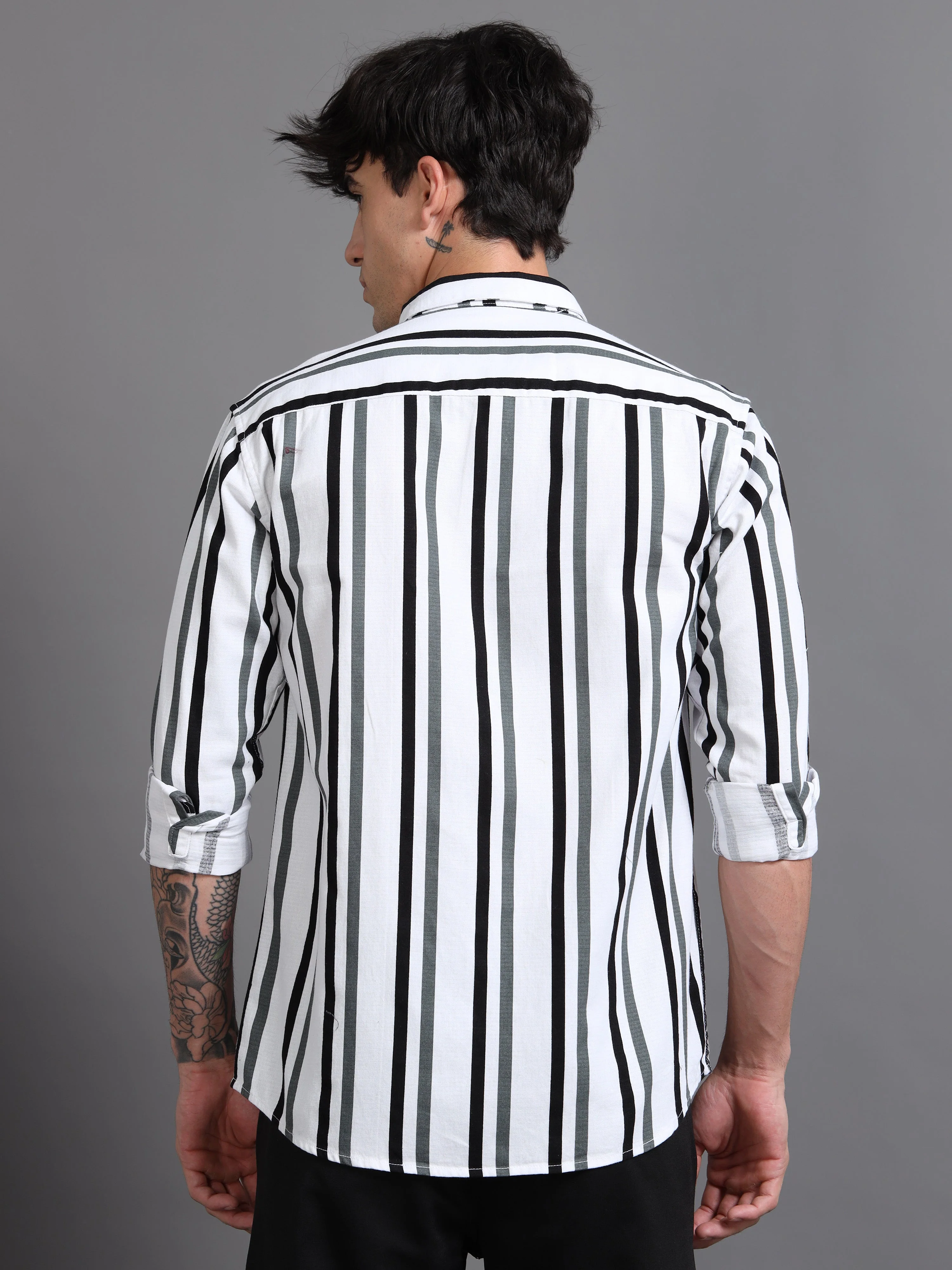 Men Graphite White Striped Shirt - Image 2