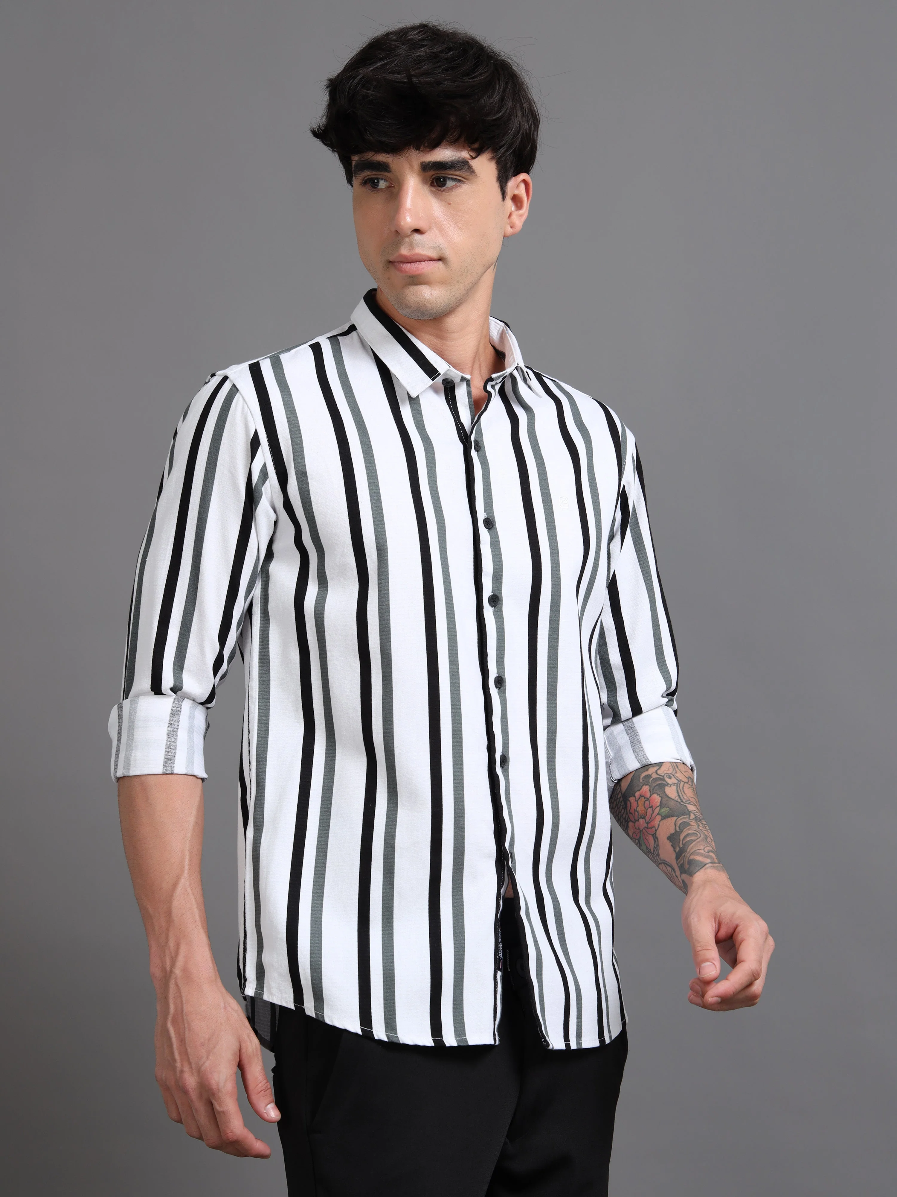 Men Graphite White Striped Shirt - Image 3