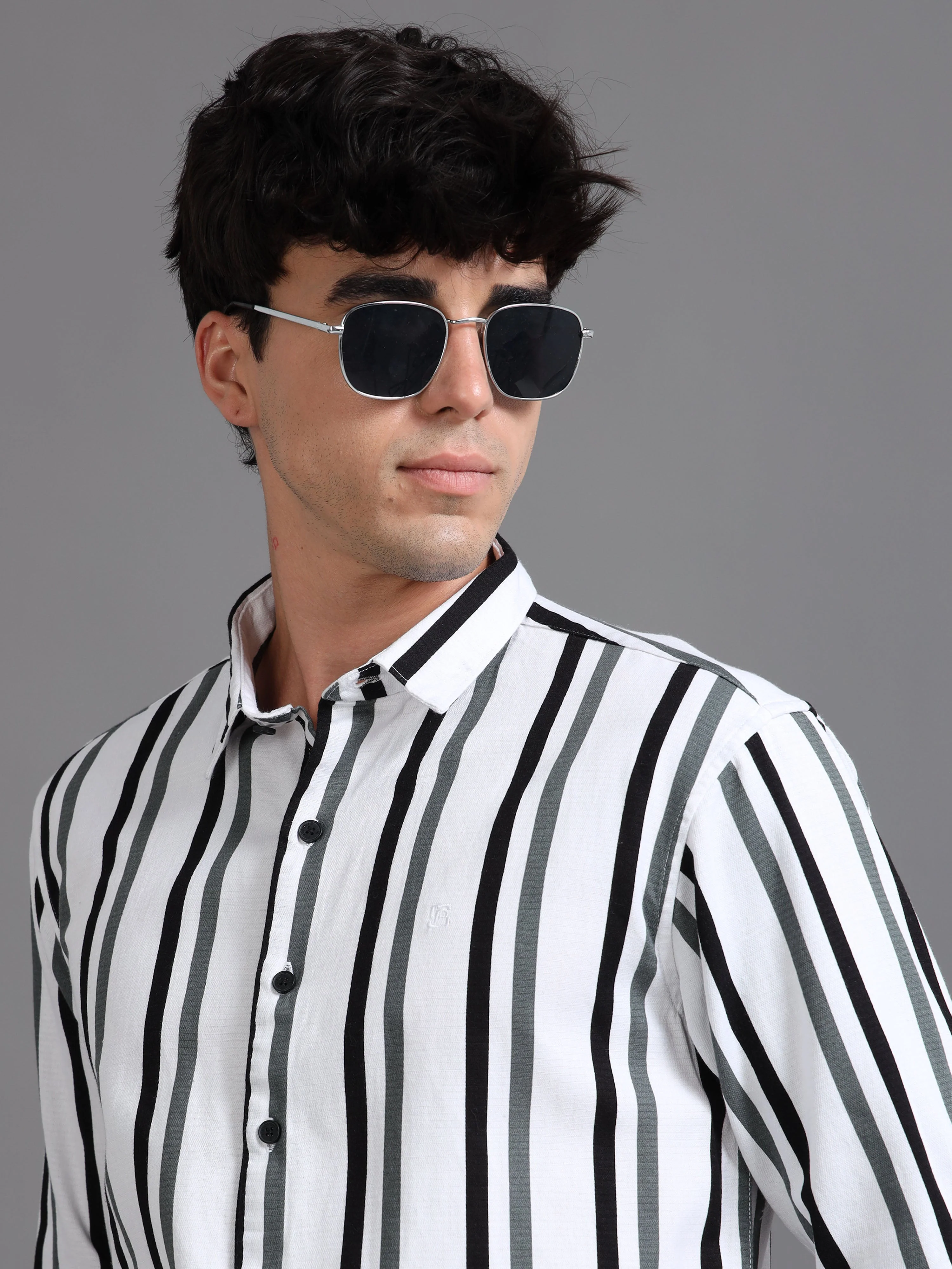 Men Graphite White Striped Shirt - Image 4