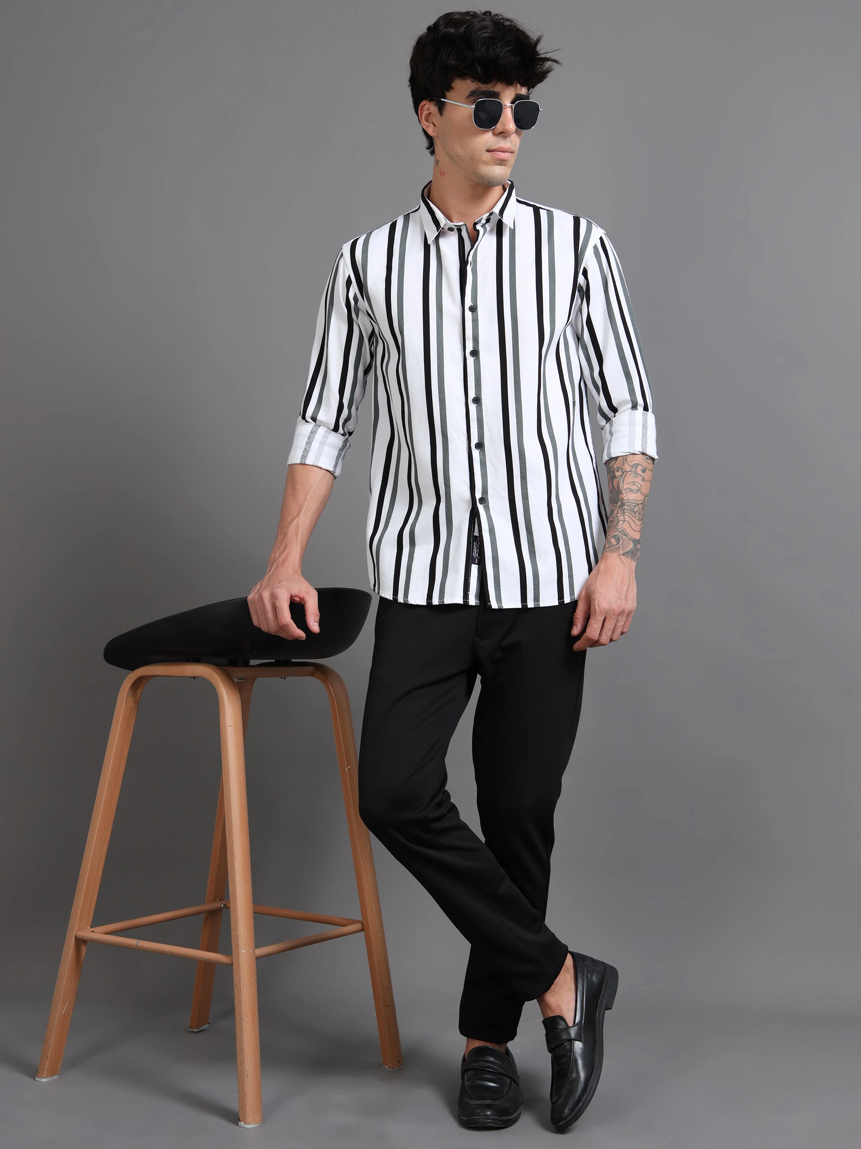 Men Graphite White Striped Shirt - Image 5