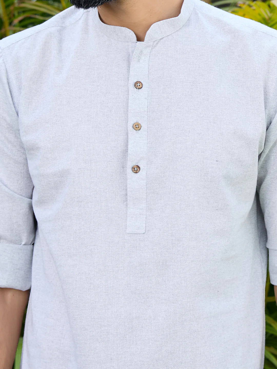Men Gray Pure Cotton Short Kurta - Image 2