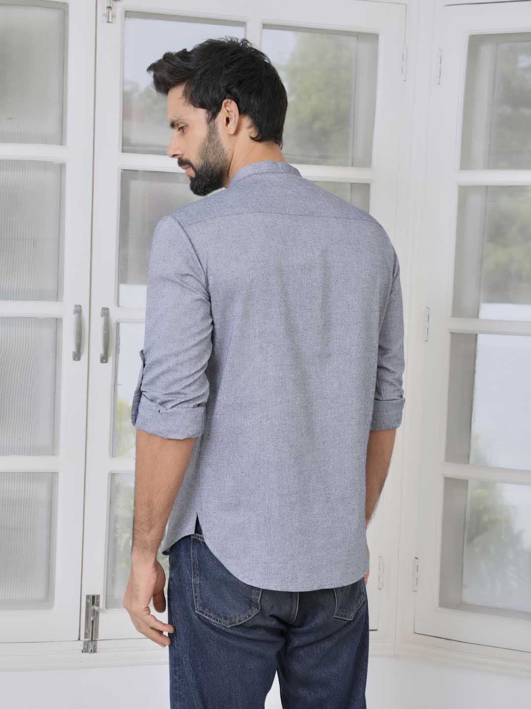 Men Grey Cotton Short Kurta - Image 4