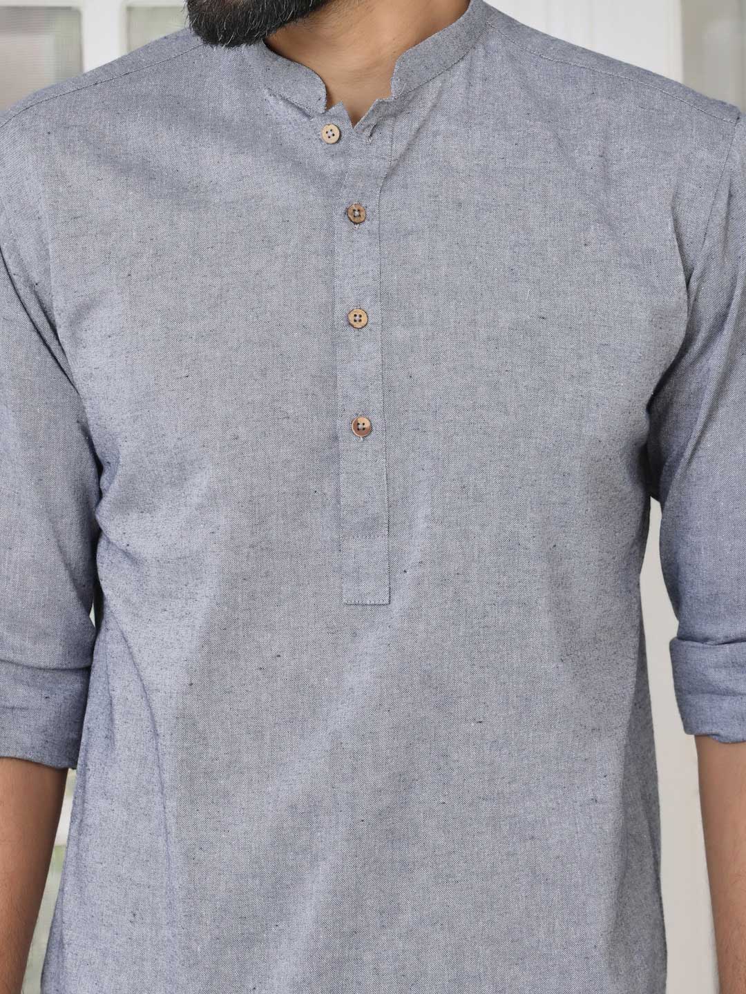 Men Grey Cotton Short Kurta - Image 6