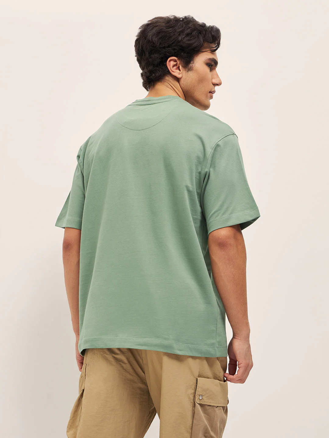 Men Green 3D graphic Design Crew Neck Oversize T-Shirt - Image 2