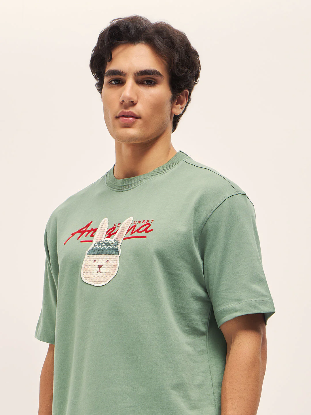 Men Green 3D graphic Design Crew Neck Oversize T-Shirt - Image 4