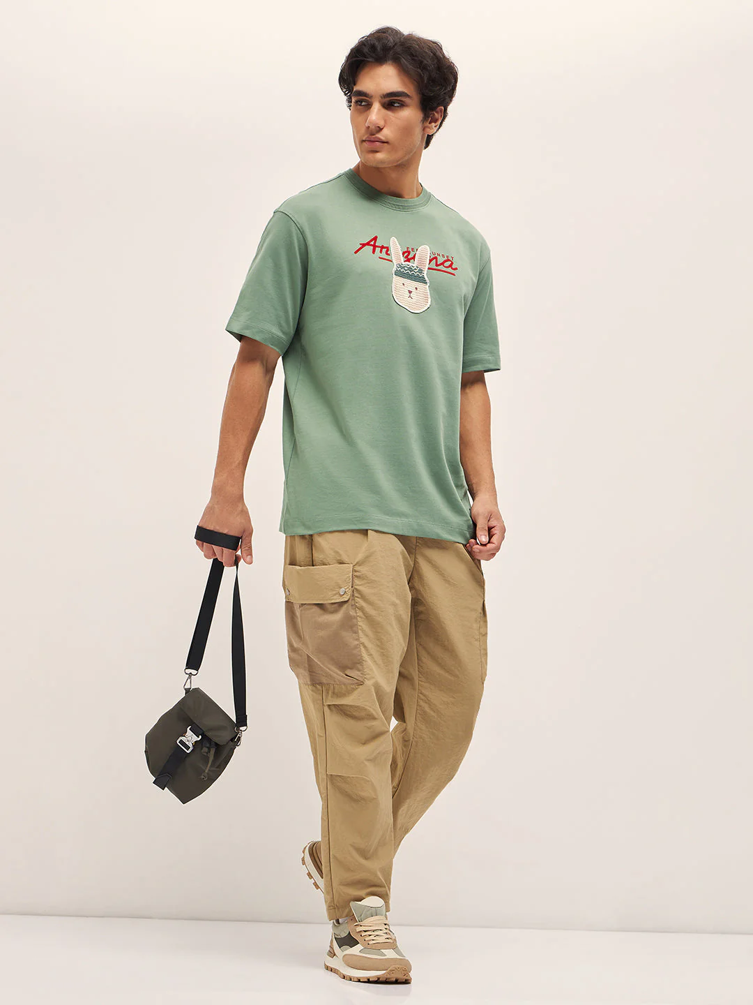 Men Green 3D graphic Design Crew Neck Oversize T-Shirt - Image 5