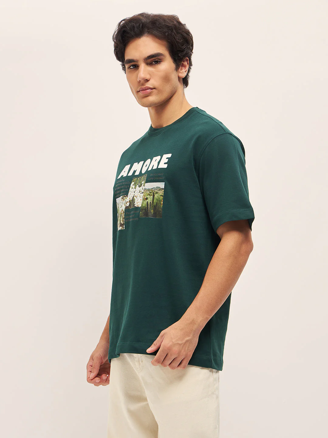 Men Green 3D graphic Print Crew Neck Oversize T-Shirt - Image 3