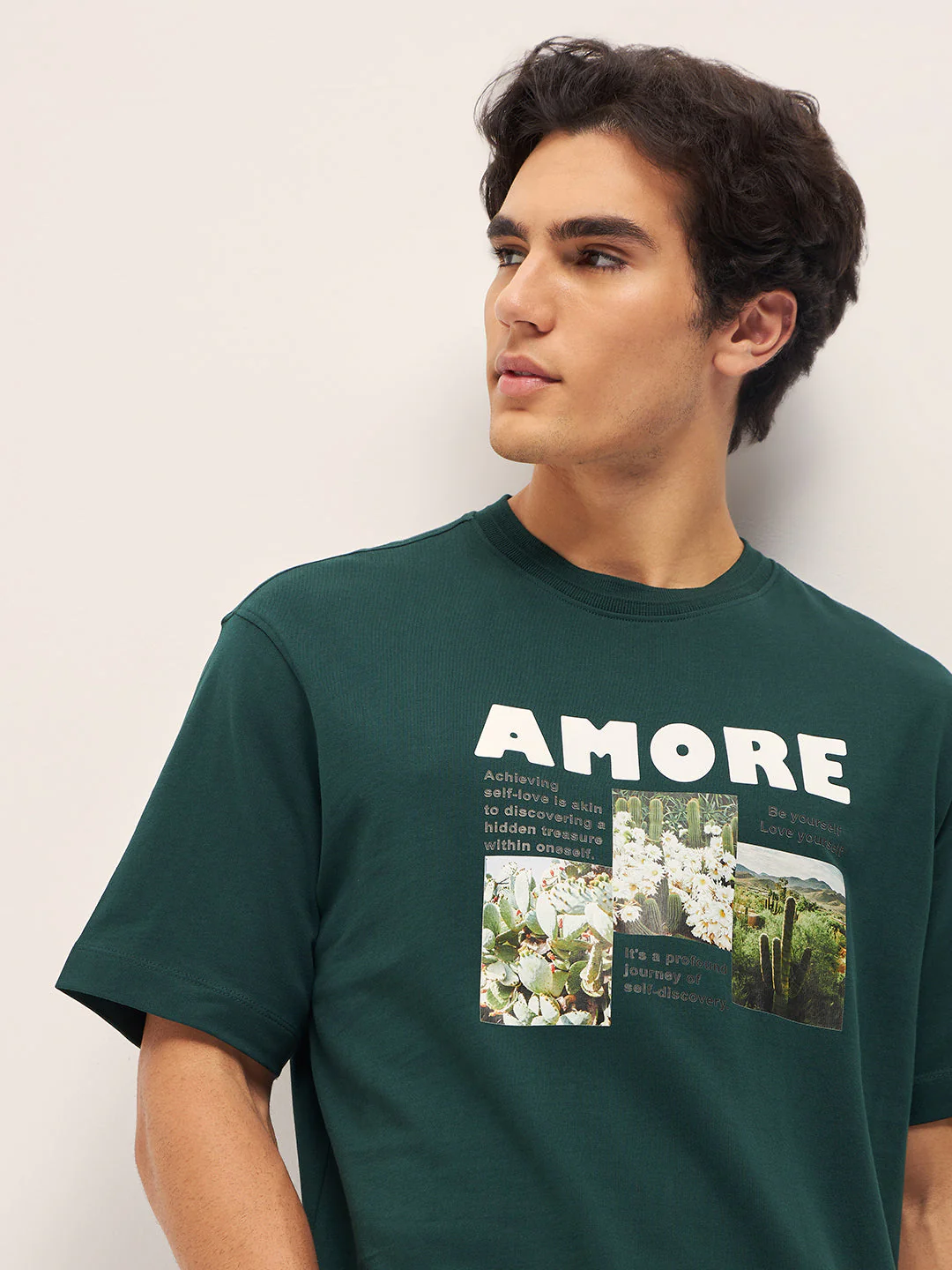 Men Green 3D graphic Print Crew Neck Oversize T-Shirt - Image 4