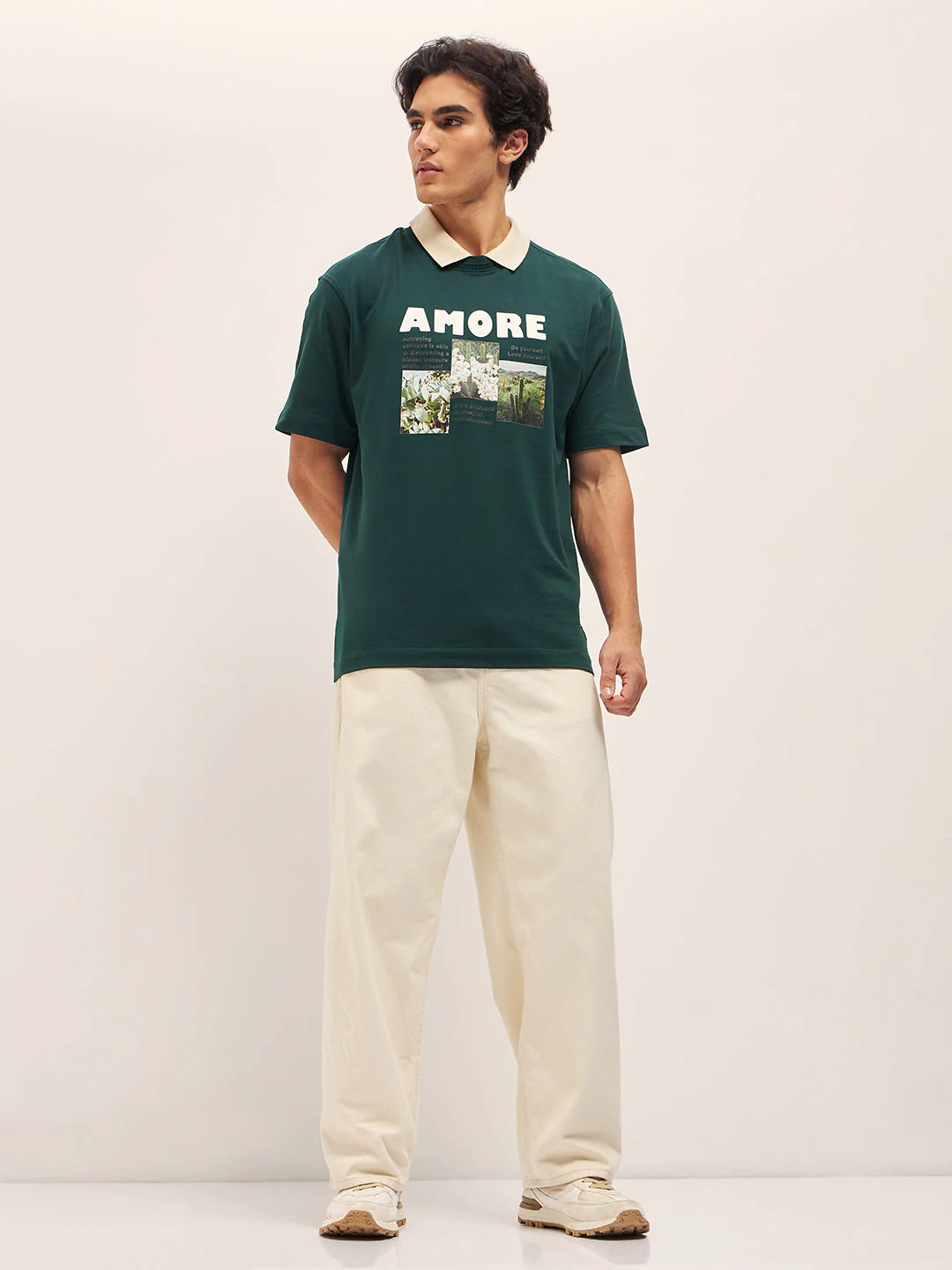 Men Green 3D graphic Print Crew Neck Oversize T-Shirt - Image 5