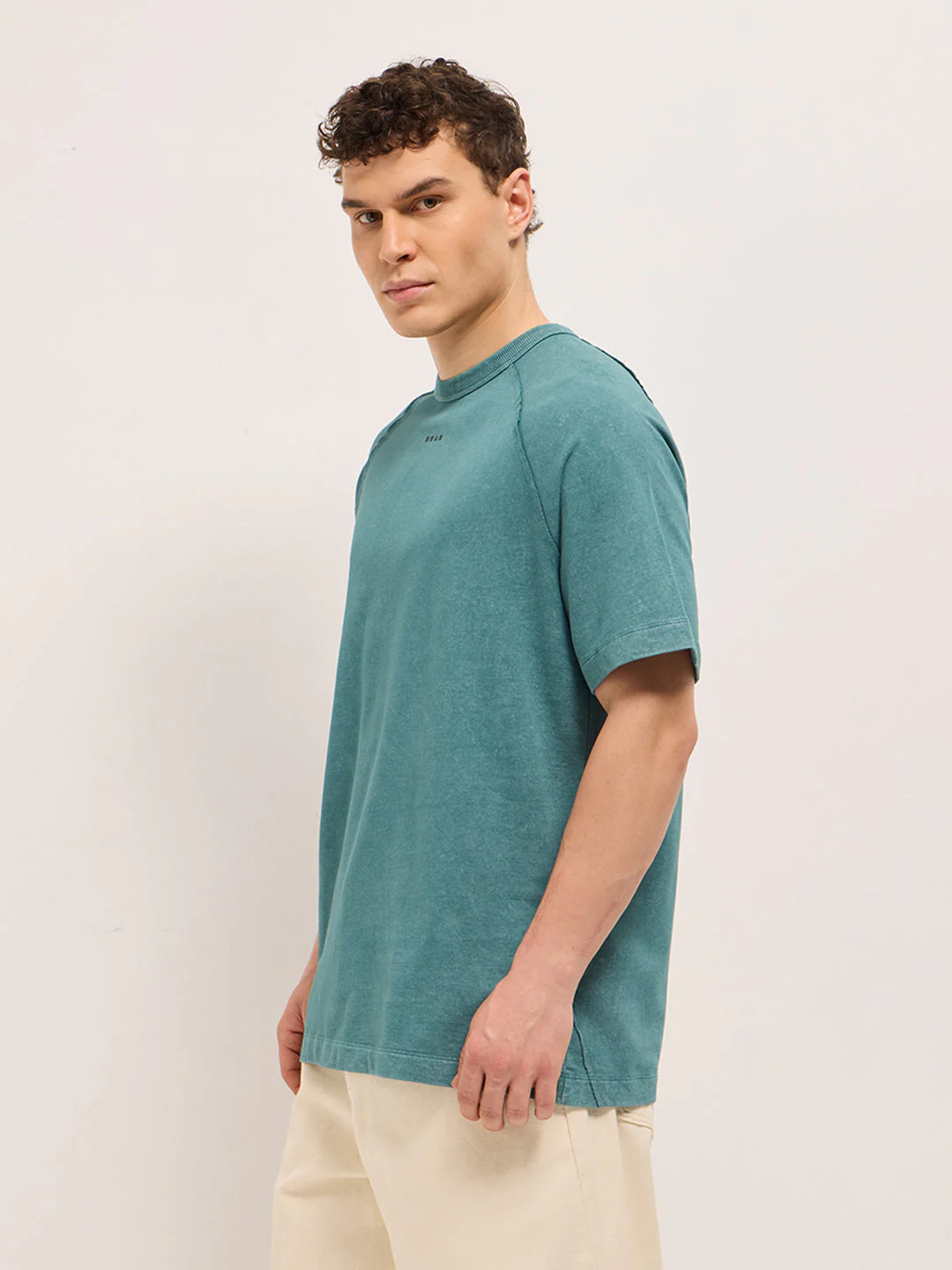 Men Green Acid Wash Oversized T-Shirt - Image 3