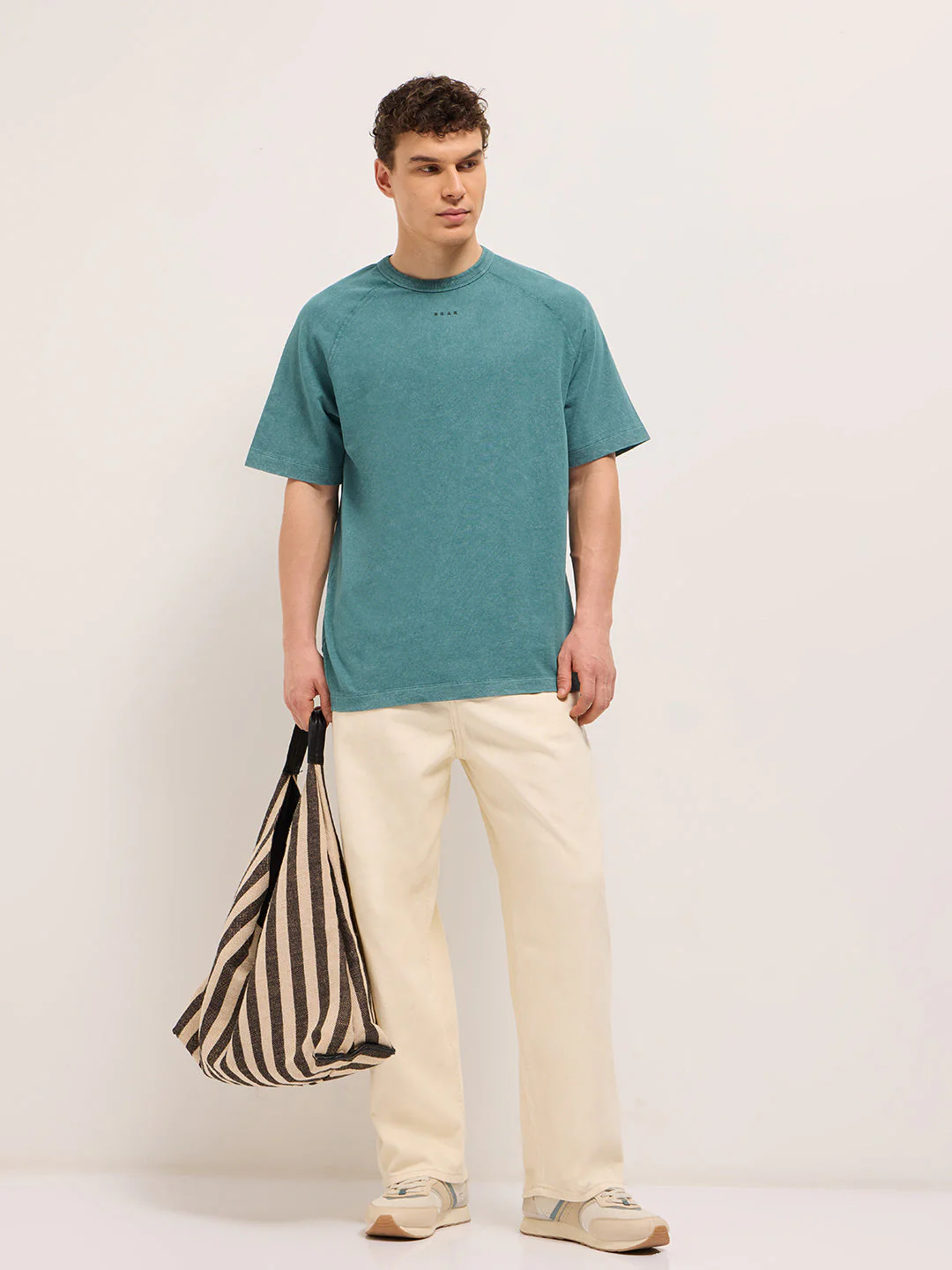 Men Green Acid Wash Oversized T-Shirt - Image 4