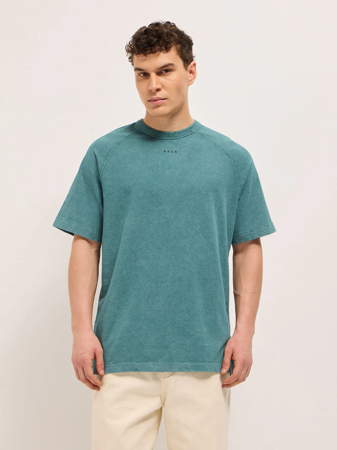 Men Green Acid Wash Oversized T-Shirt - Image 6