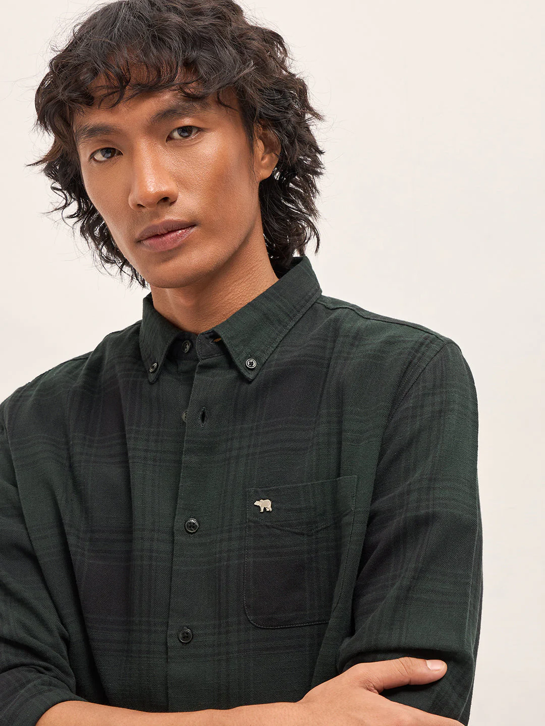 Men Green and Black Checked Slim Fit Casual Shirt - Image 5