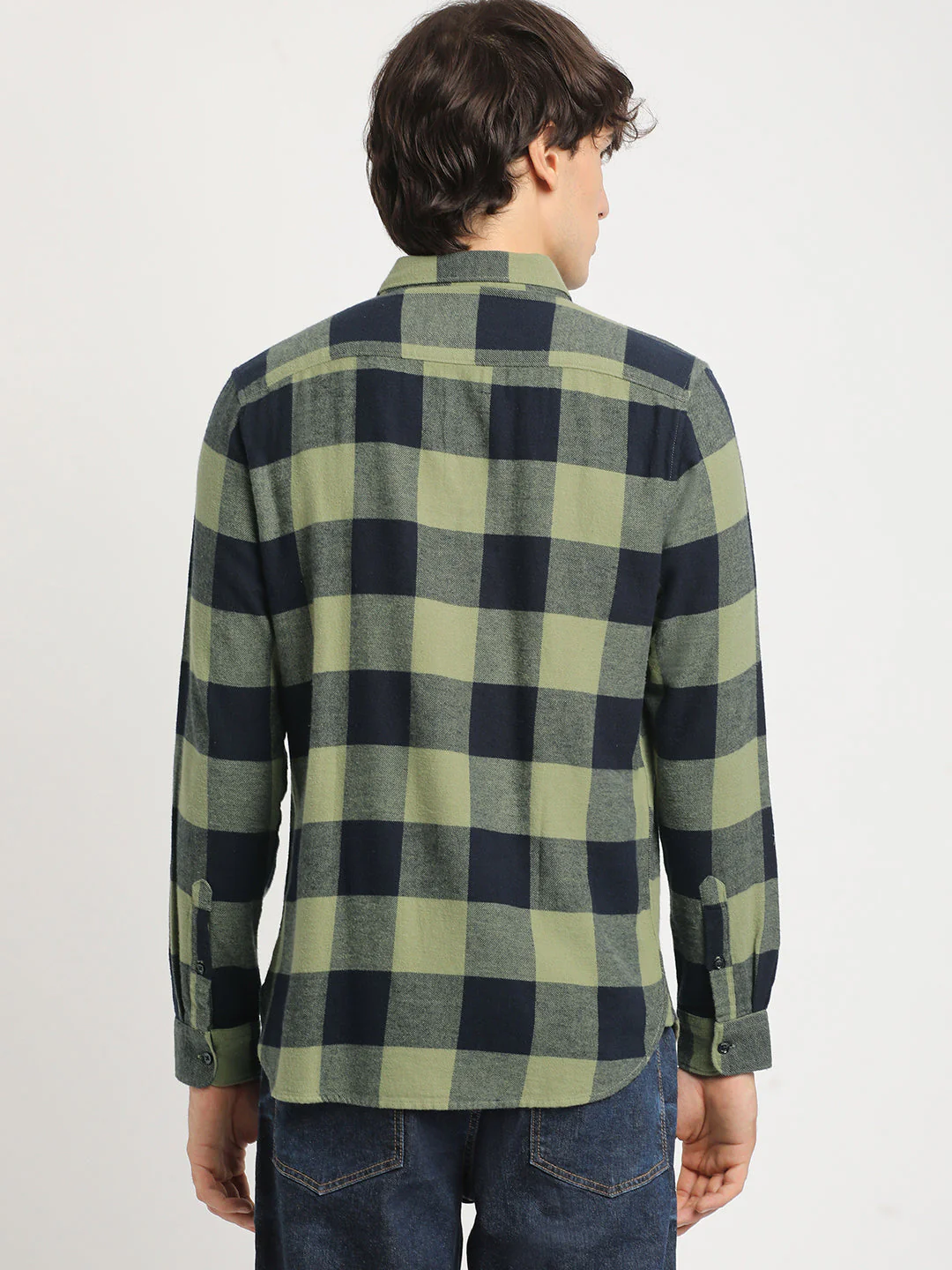 Men  Green and Black Checked Slim Fit Cotton Casual Shirt - Image 4