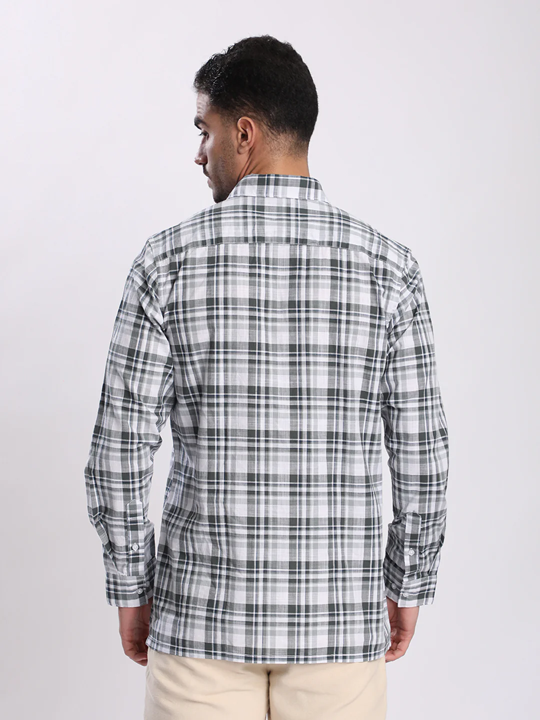 Men Green and White Checked Single Pocket Shirt - Image 5