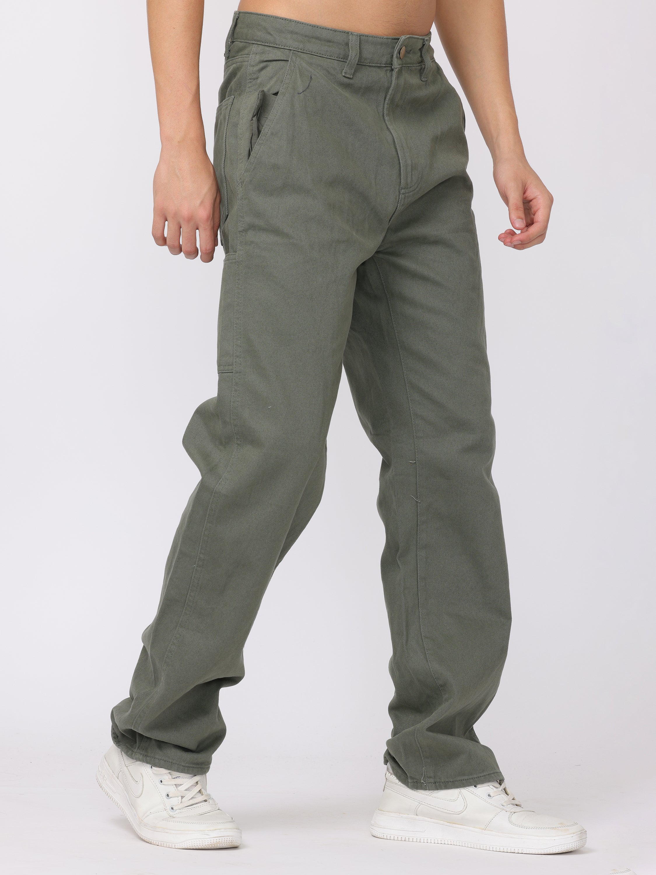 Men Green Baggy Fit Carpenter Pants - Image 4