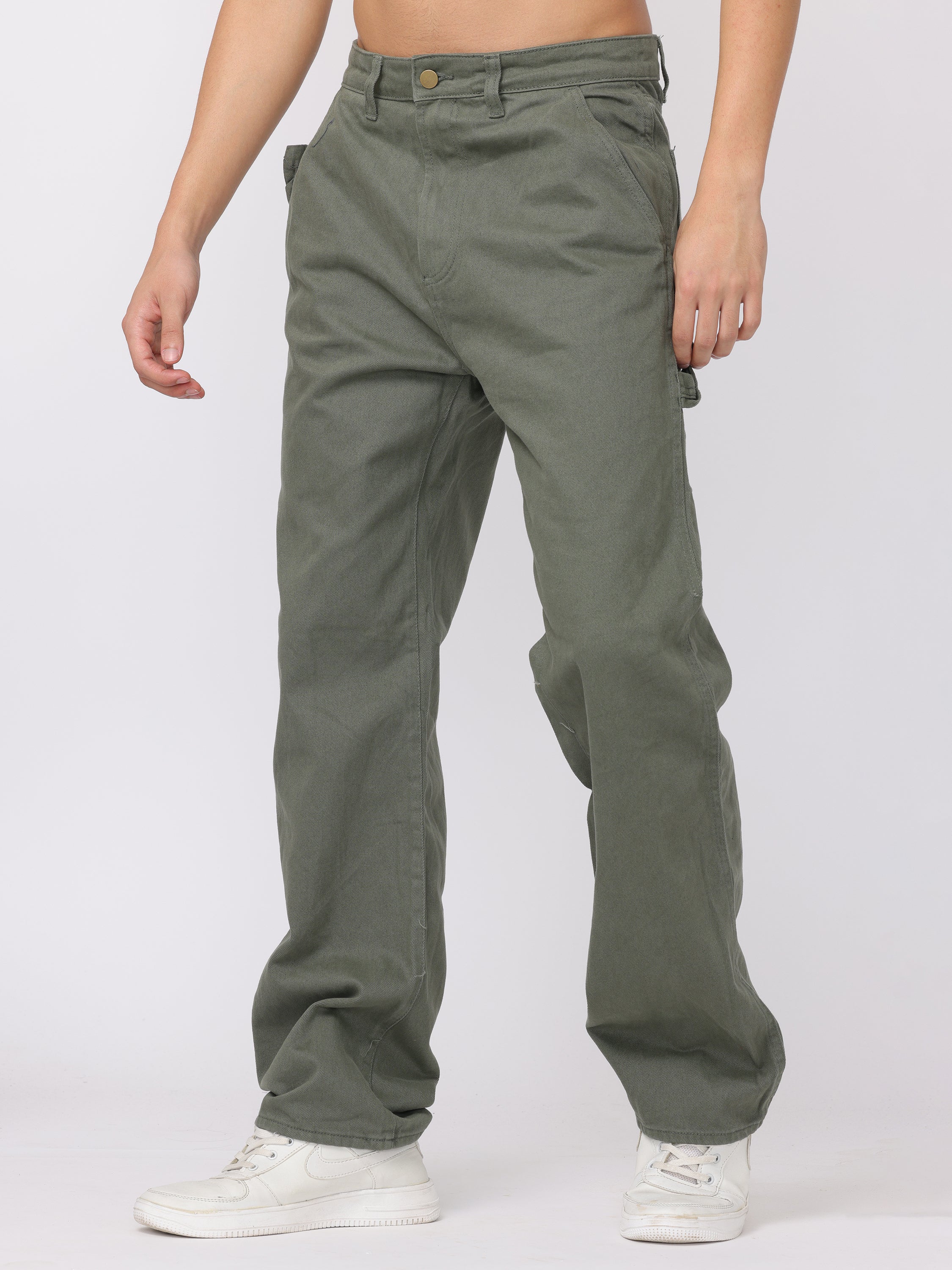 Men Green Baggy Fit Carpenter Pants - Image 5