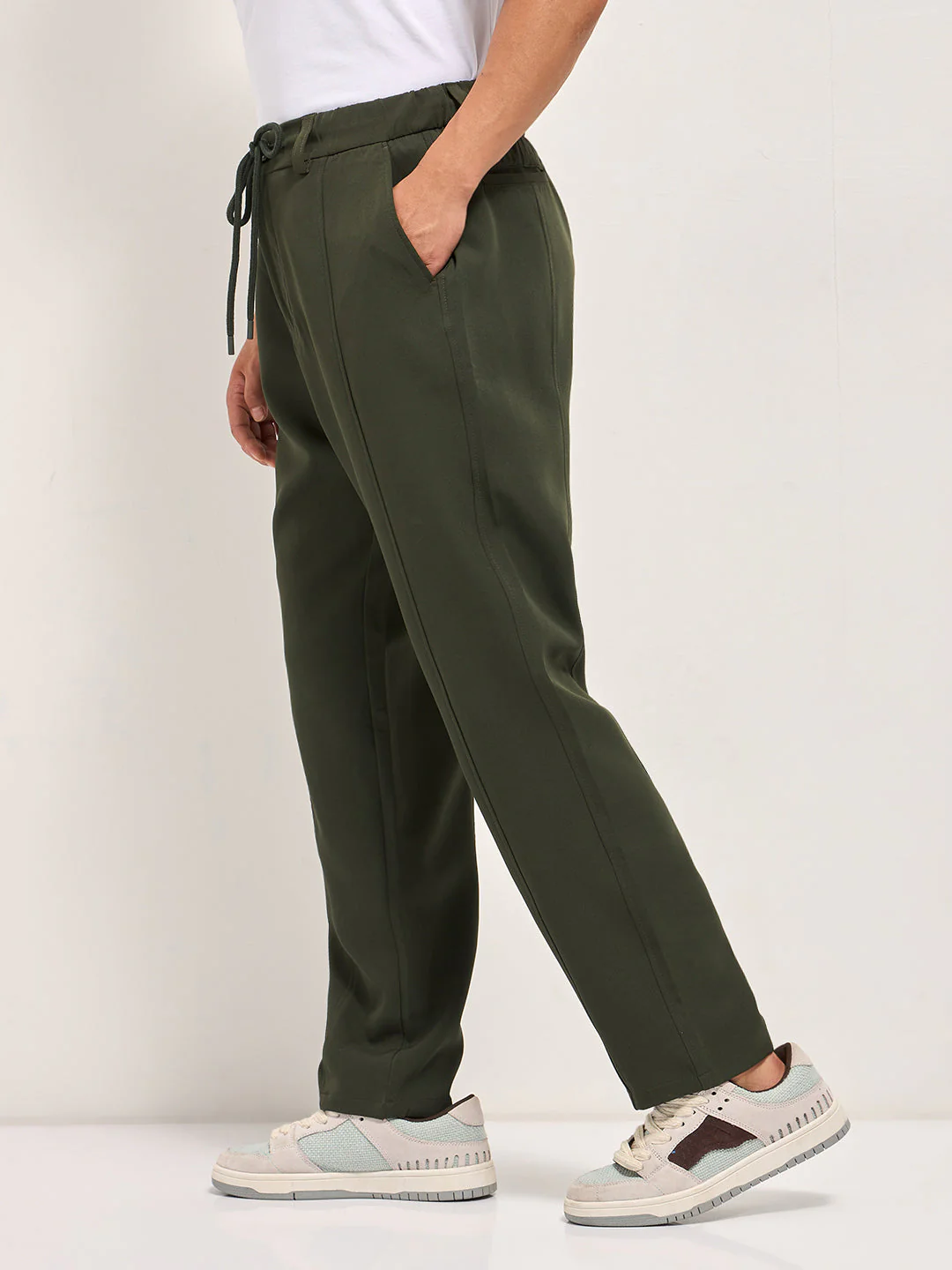 Men Green Baggy Fit Polyester Blend Trousers - Image 3