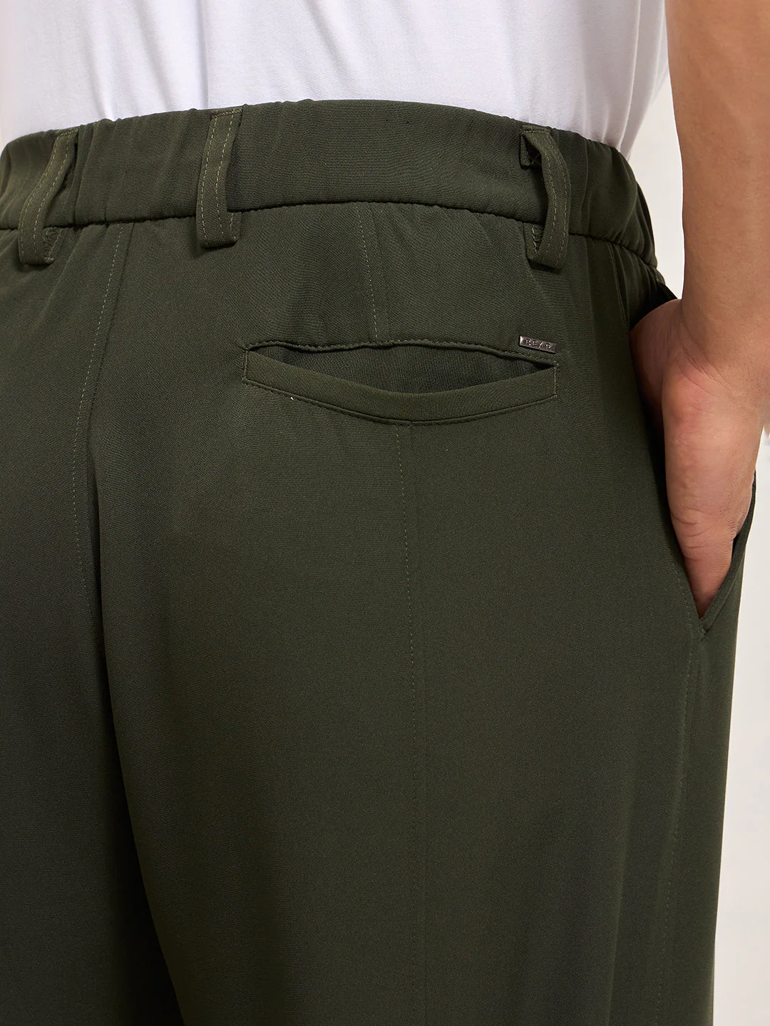 Men Green Baggy Fit Polyester Blend Trousers - Image 6