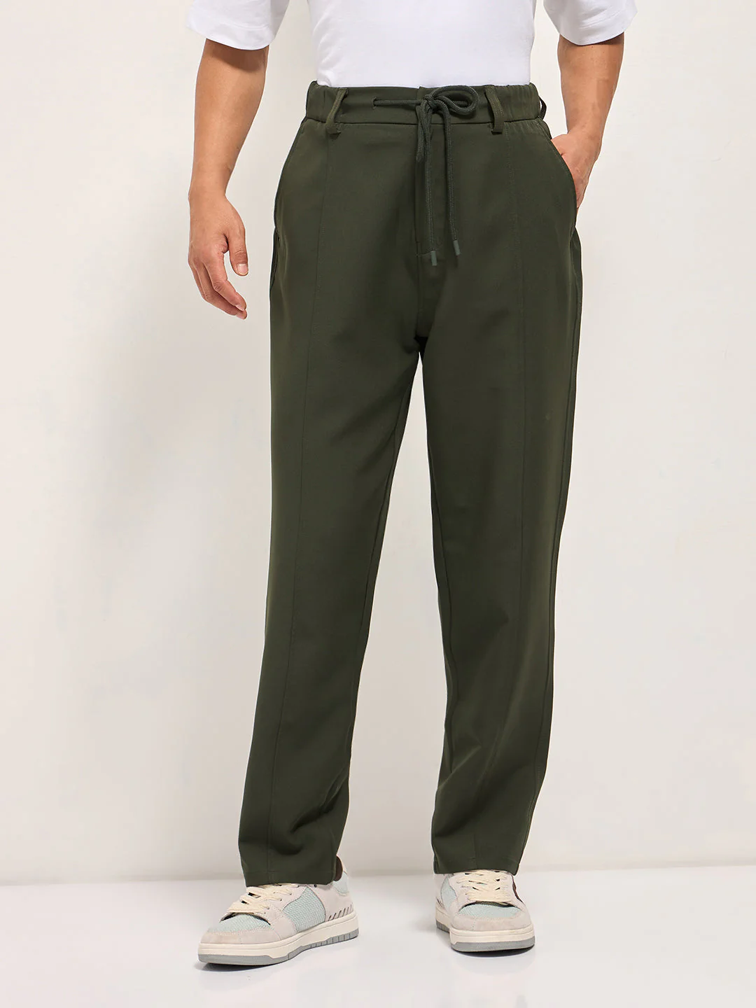 Men Green Baggy Fit Polyester Blend Trousers - Image 7