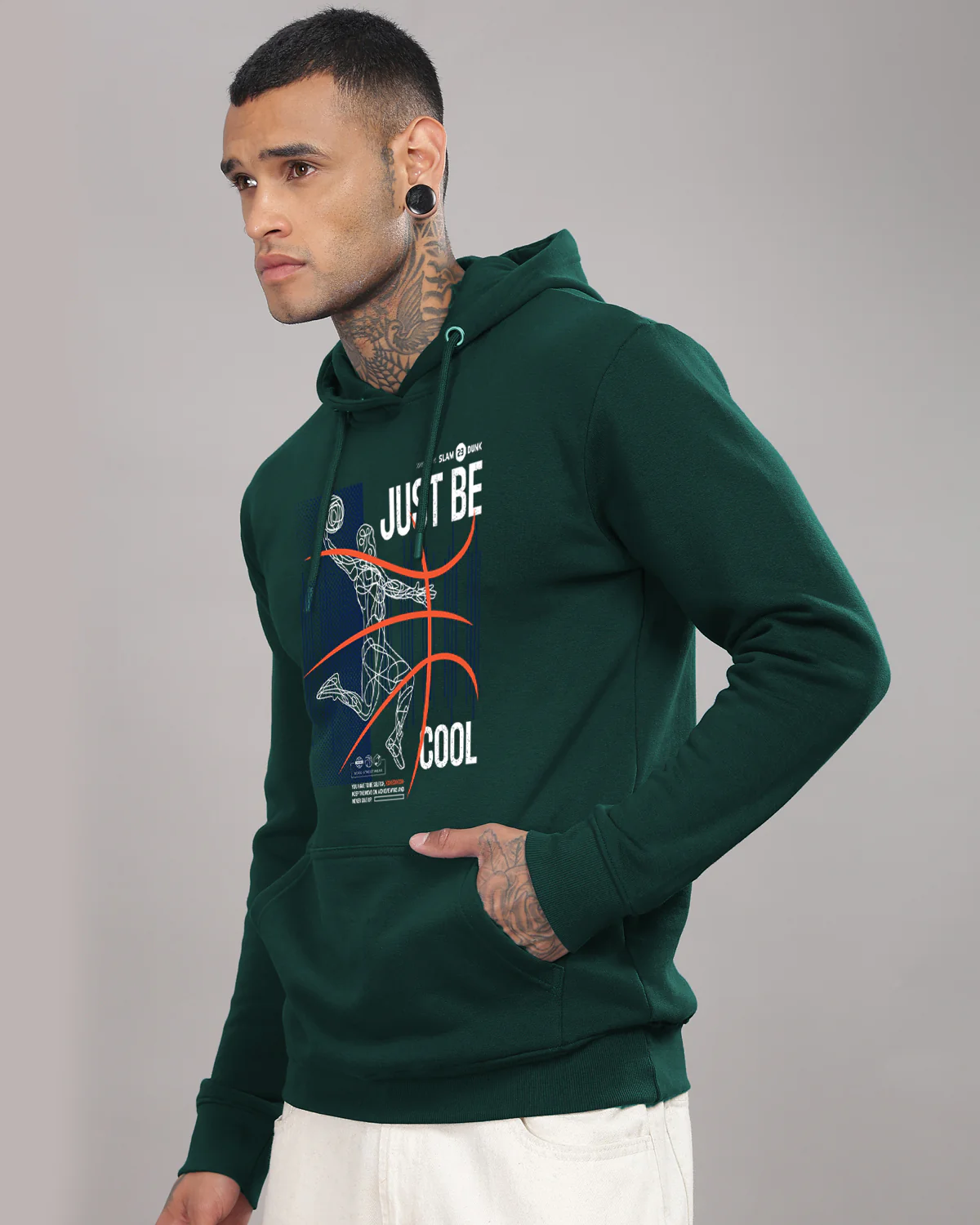 Men Green Basketball Design Hoodie - Image 3