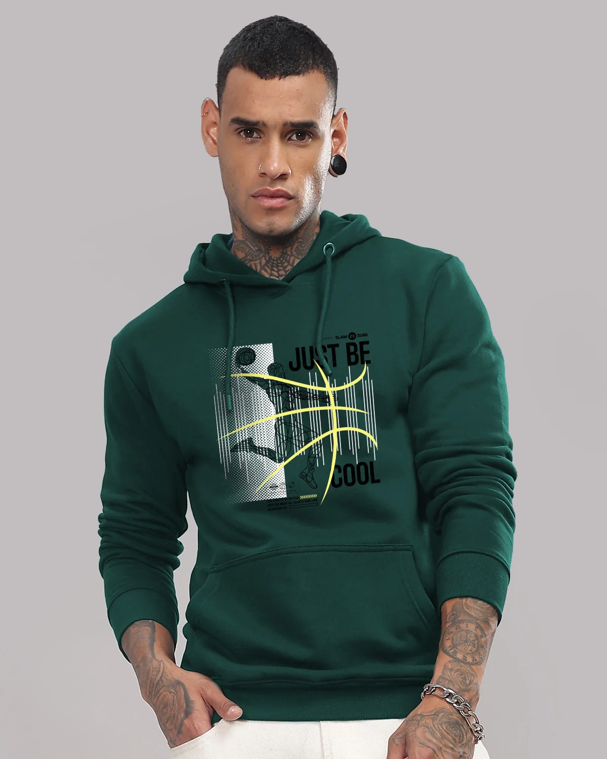 Men Green Basketball Design Hoodie - Image 6