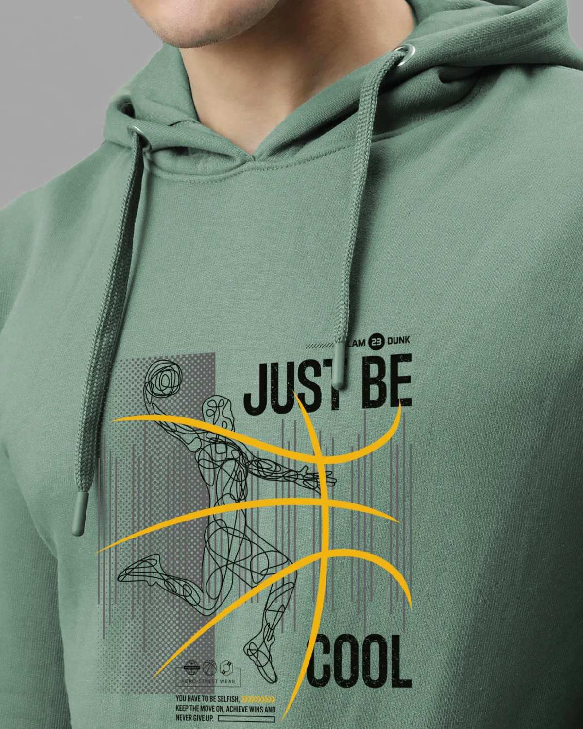 Men Green Basketball Design Hoodie - Image 2