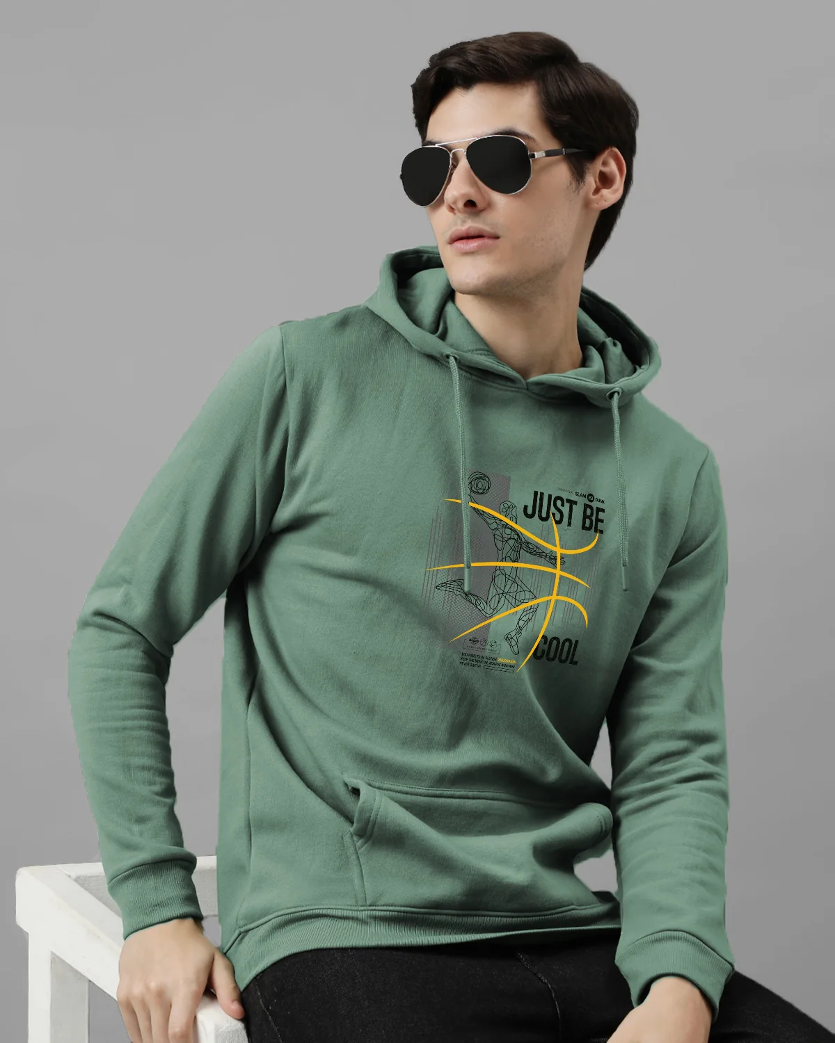 Men Green Basketball Design Hoodie - Image 3