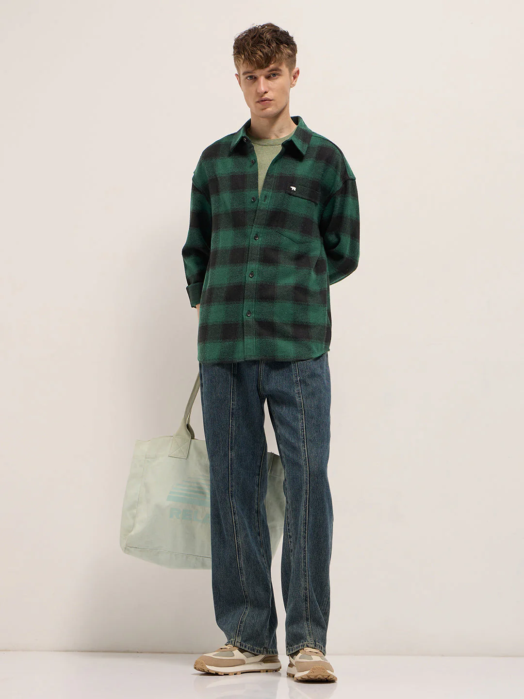 Men Green & Black Tartan Checked Relaxed Fit Flannel Overshirt - Image 4