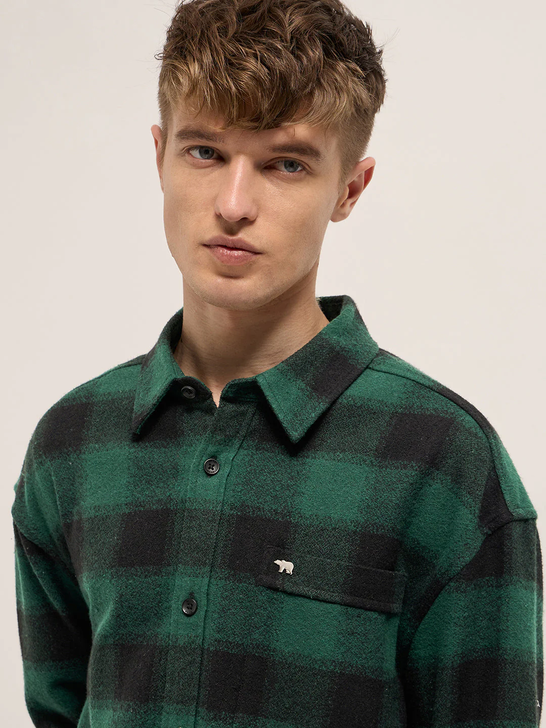 Men Green & Black Tartan Checked Relaxed Fit Flannel Overshirt - Image 5