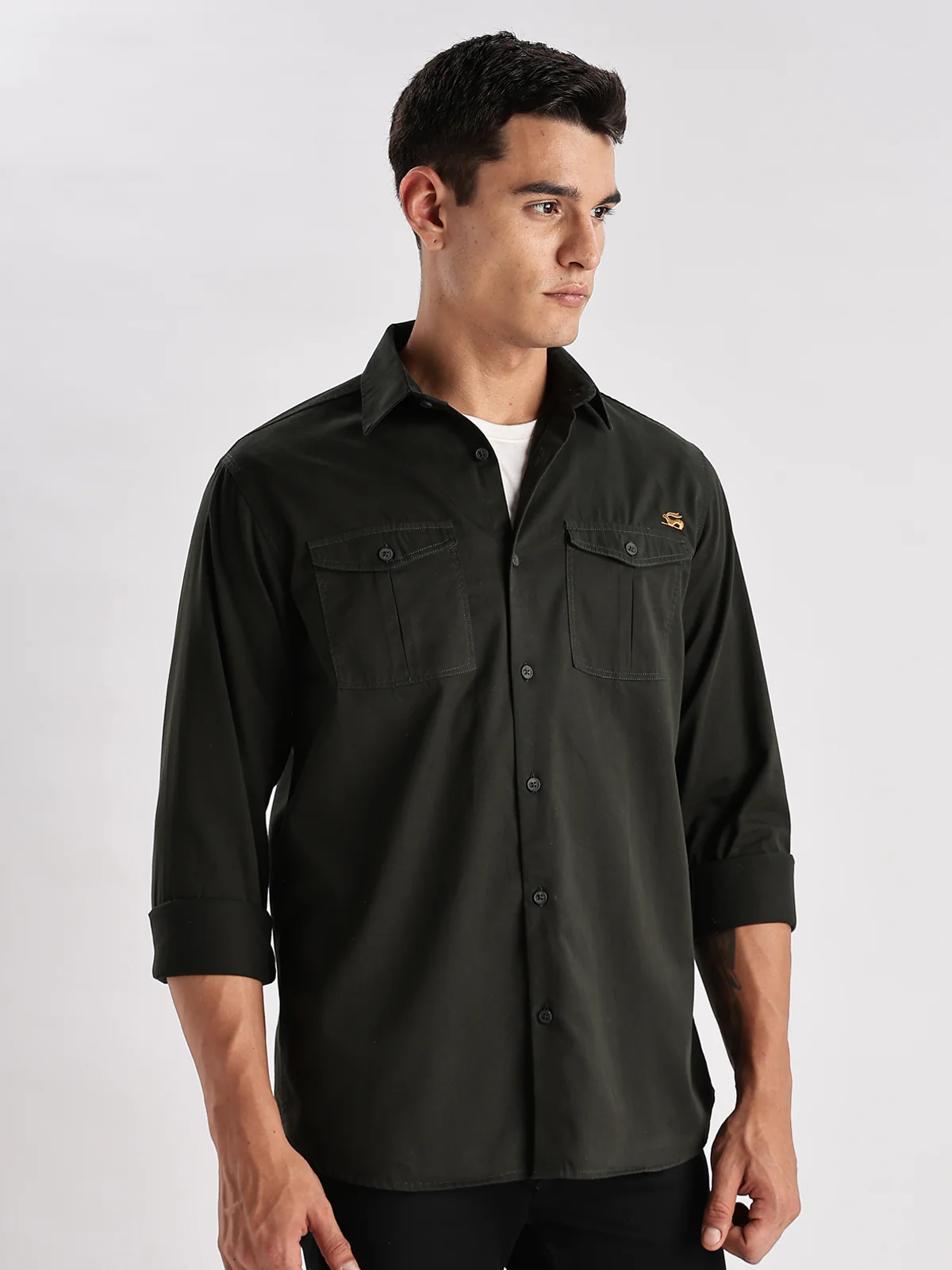 Men Green Cargo Shirt - Image 4