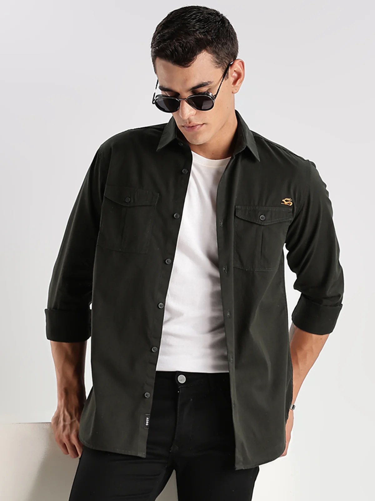 Men Green Cargo Shirt - Image 5