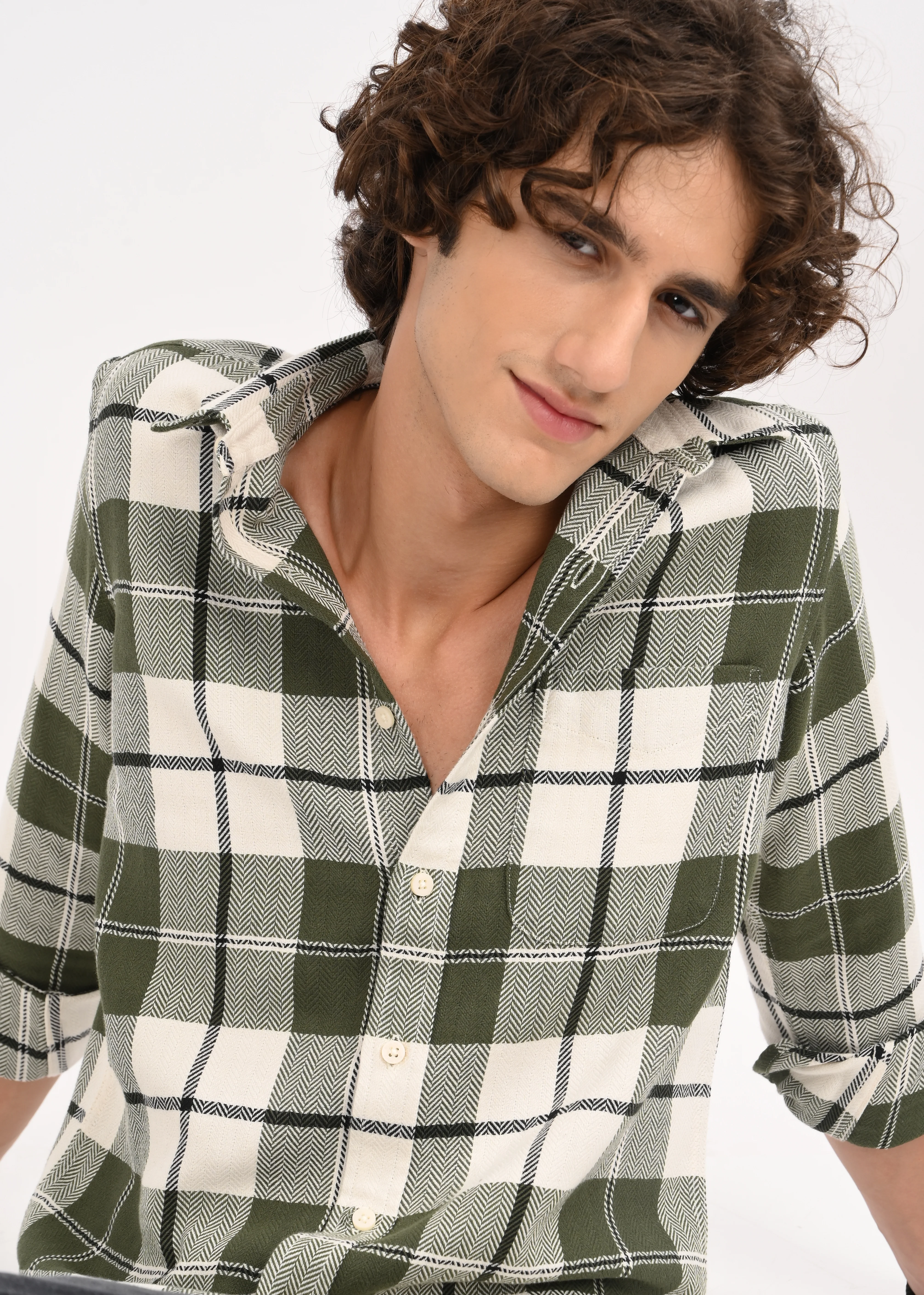 Men Green Checked Shirt - Image 2